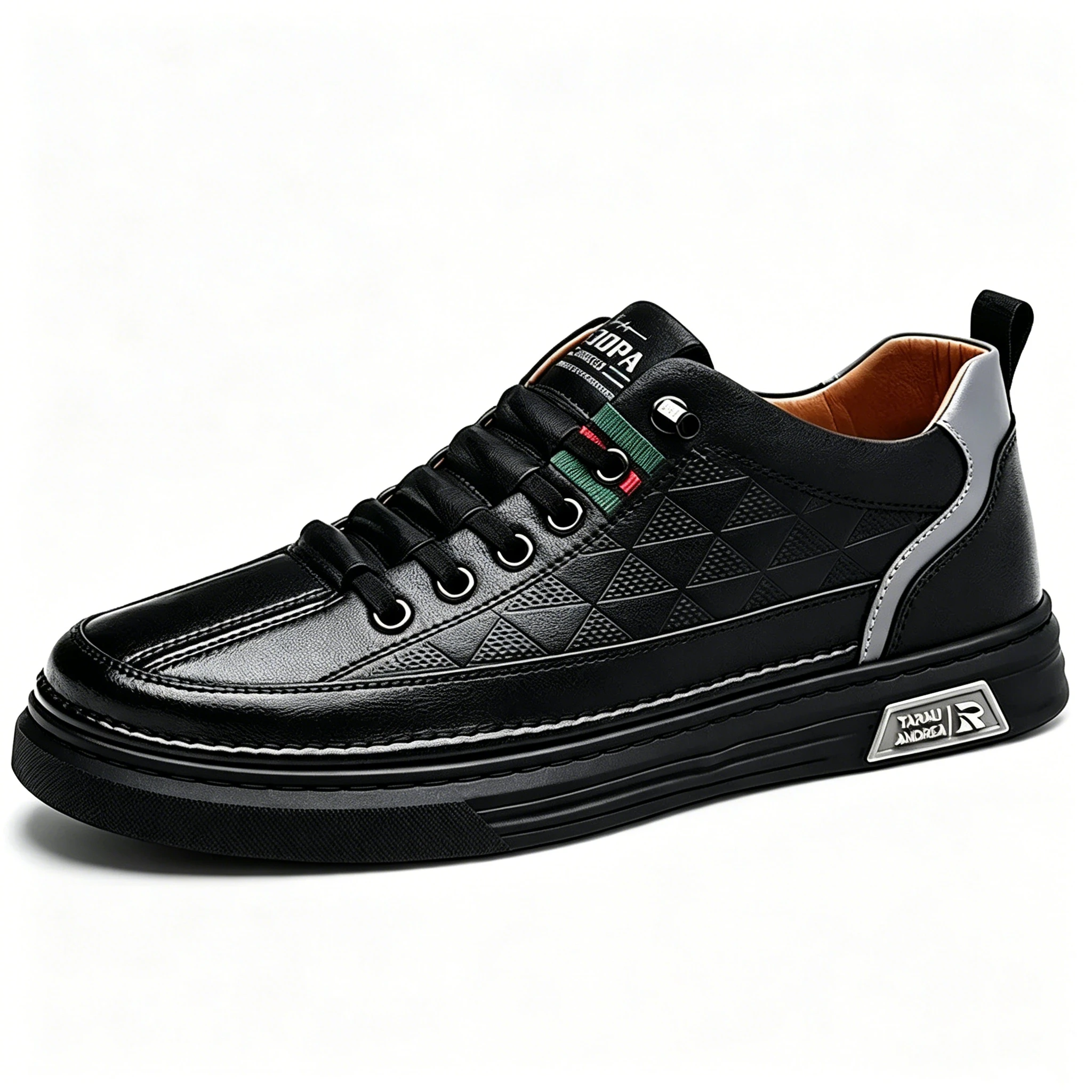 Black Chic - Ailongcity® Patterned Lace-Up Sneakers: Sophisticated Street Style with Signature Detailing