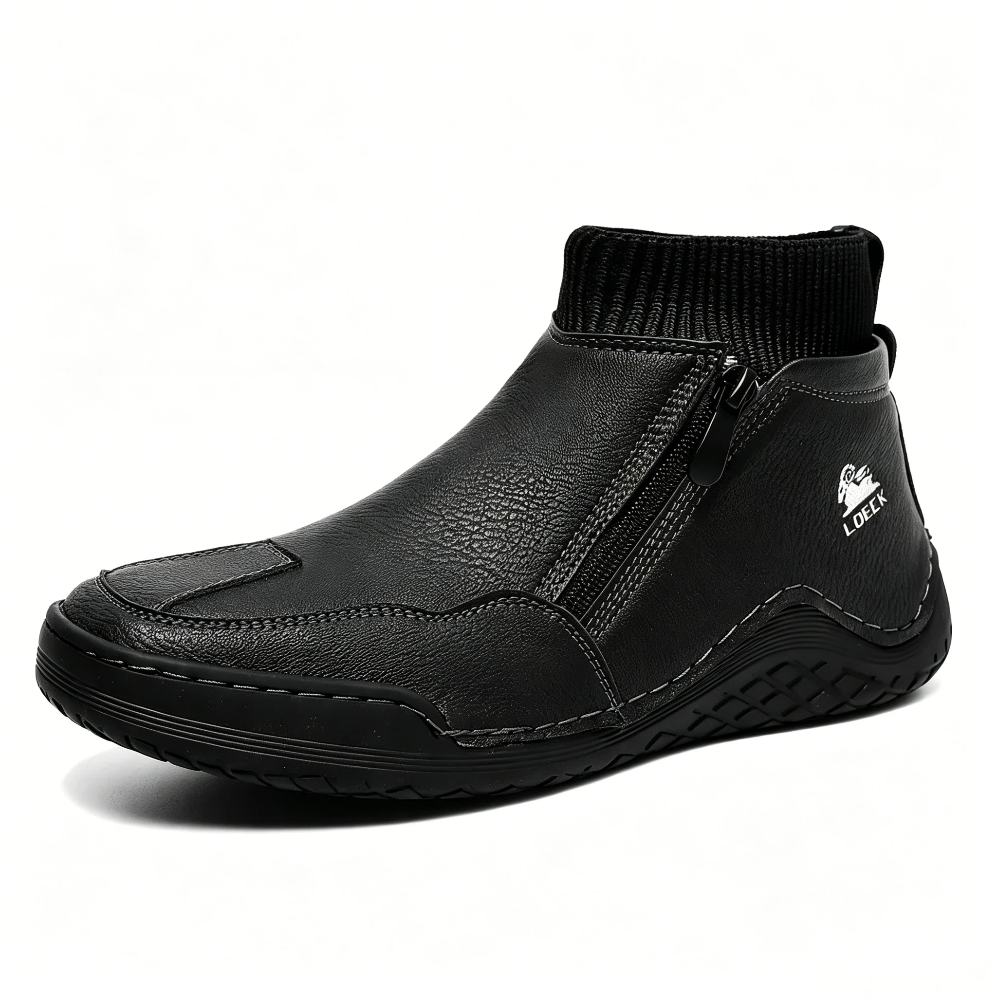 Tan Leather Knit-Collar - Ailongcity® Zip-Up Ankle Boots: Fusion of Style and Comfort with Rugged Traction for Urban Explorers
