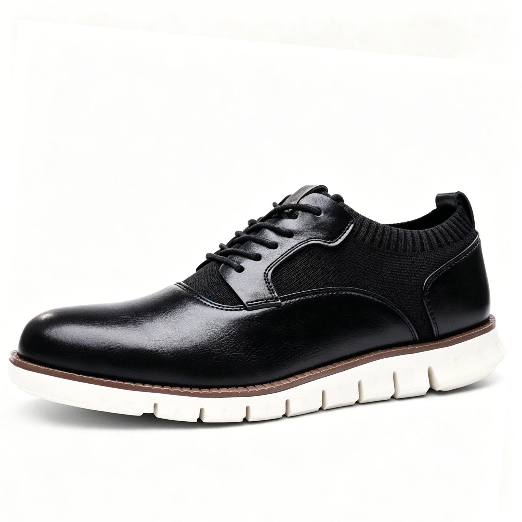 Tan Knit-Leather Hybrid Dress Sneakers: Sophistication Meets Sporty Comfort Casual Oxford Lace Up Dress Shoes