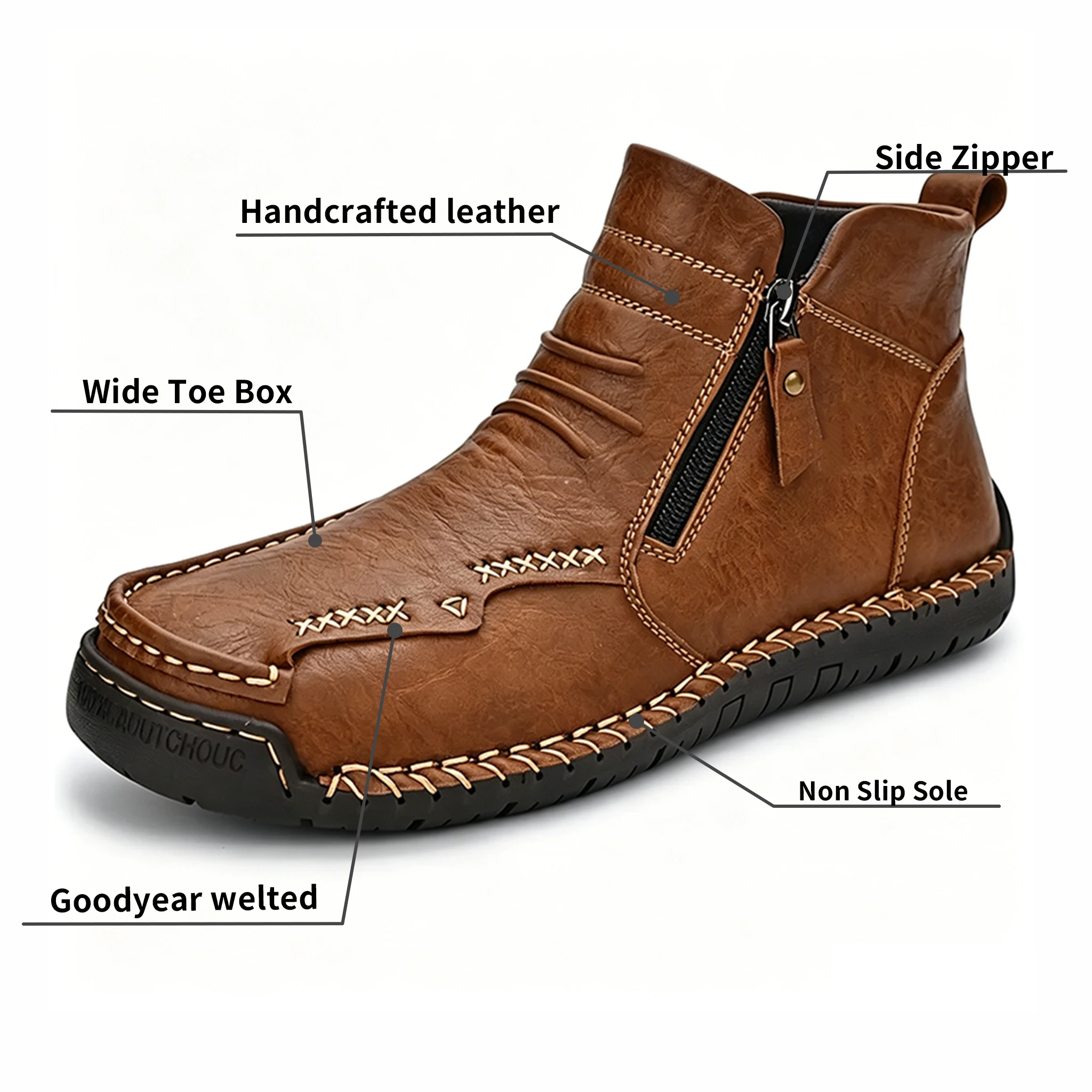 Artisan Craftsmanship(Unisex) - Ailongcity®Tan Leather Hand-Stitched Zip-Up Ankle Boots Artisan Craftsmanship with Stylish Functionality for Urban and Outdoor Adventures