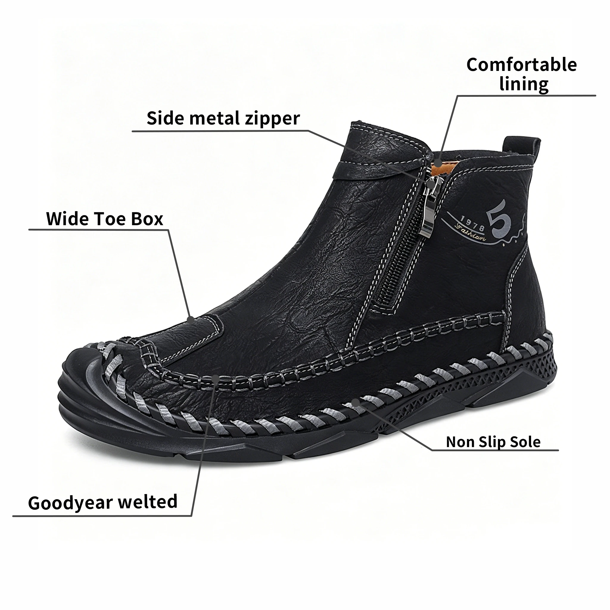 Tan Leather Hand-Stitched - Ailongcity® Zip-Up Ankle Boots: Artisan Craftsmanship with Timeless Style for Urban and Outdoor Explorations