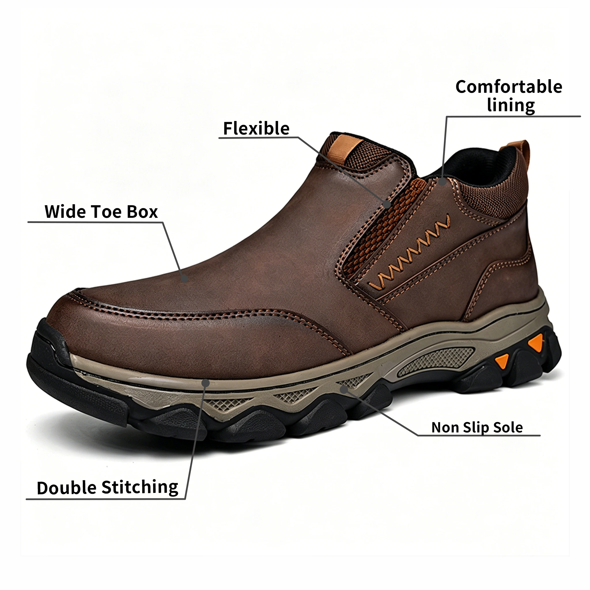 Brown Leather Slip-On - Ailongcity® Outdoor Hiking Shoes: Rugged Comfort with Stylish Detailing for Trail and Urban Explorations