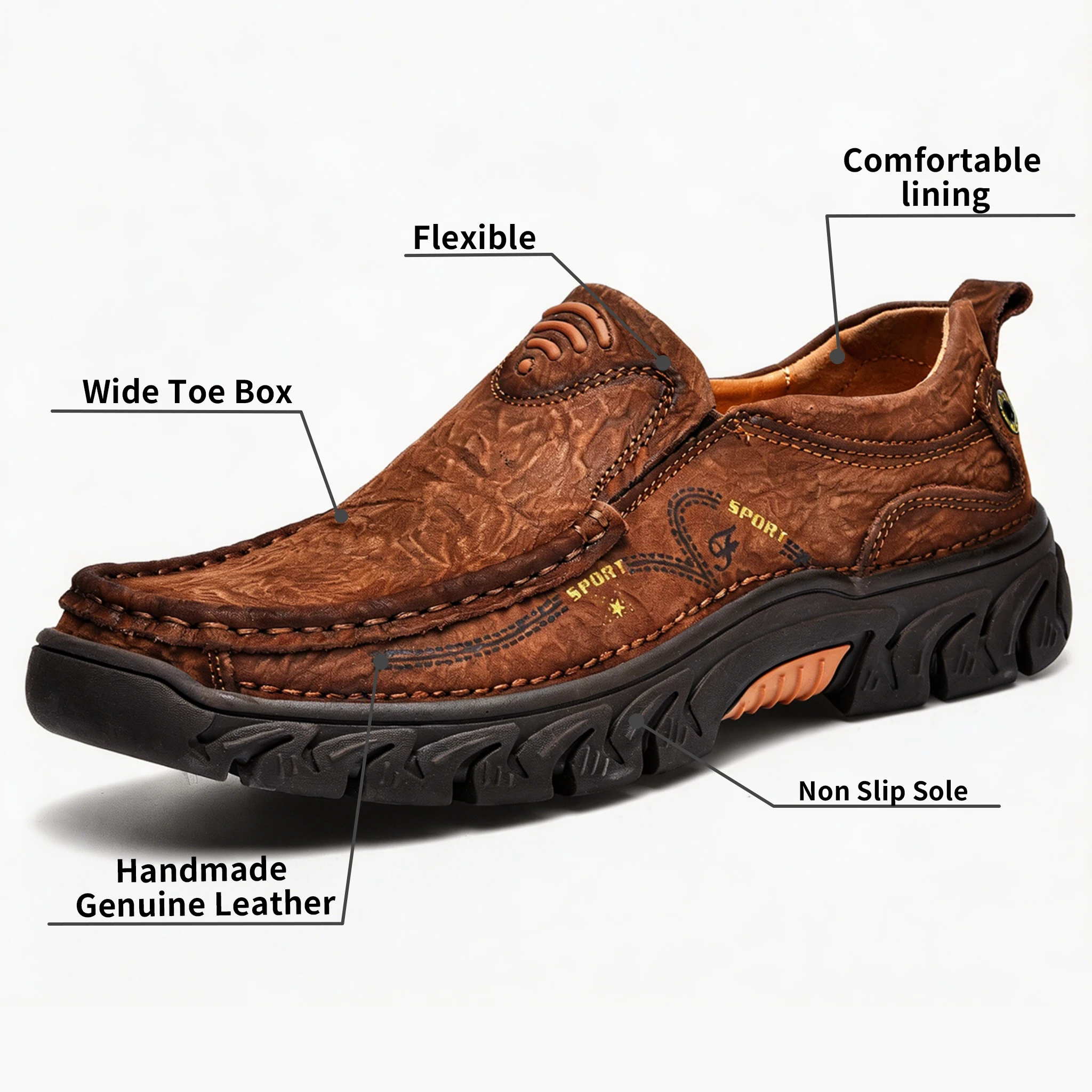 Tan Leather Sporty - Ailongcity® Slip-On Casual Shoes: Artisan Craftsmanship with Rugged Comfort for Active Lifestyles