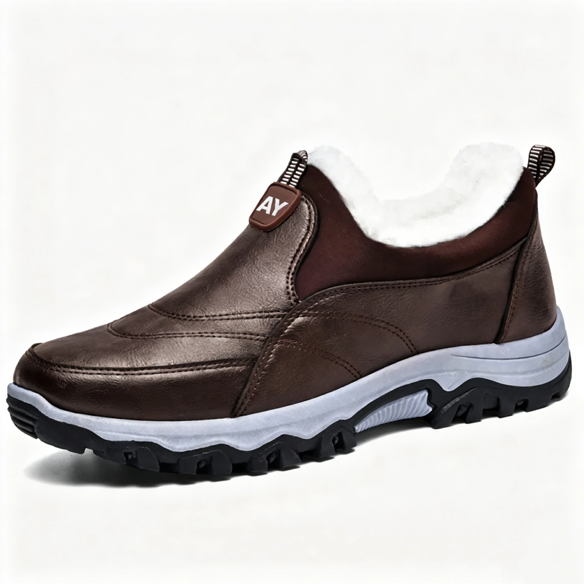 Fleece-Lined - Ailongcity® Brown Leather Winter Slip-On Boots: Rugged Warmth with Effortless Style for Cold-Weather Adventures