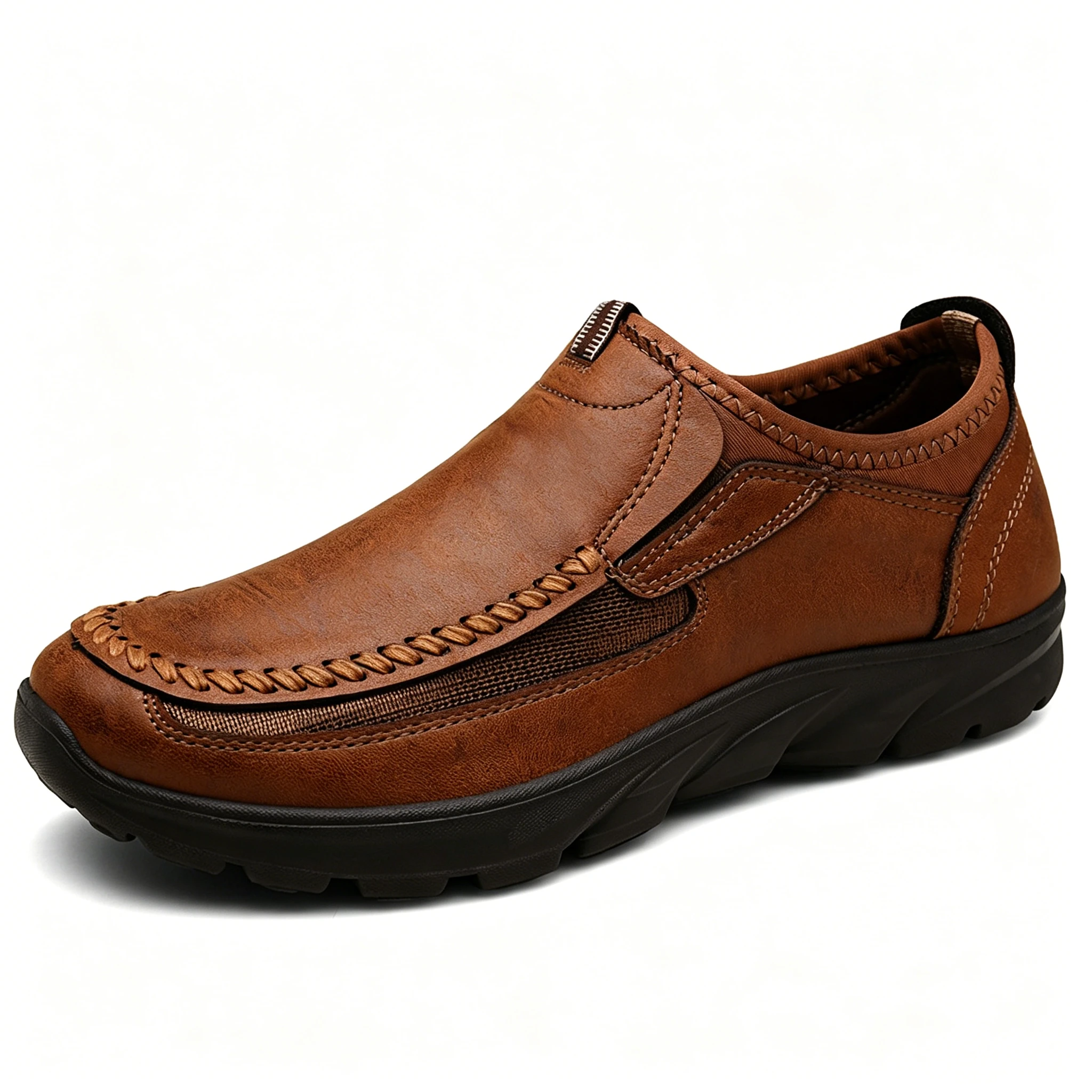 Tan Woven Accent - Ailongcity® Slip-On Casual Leather Shoes: Artisan Stitching with All-Day Comfort for Leisure Explorers
