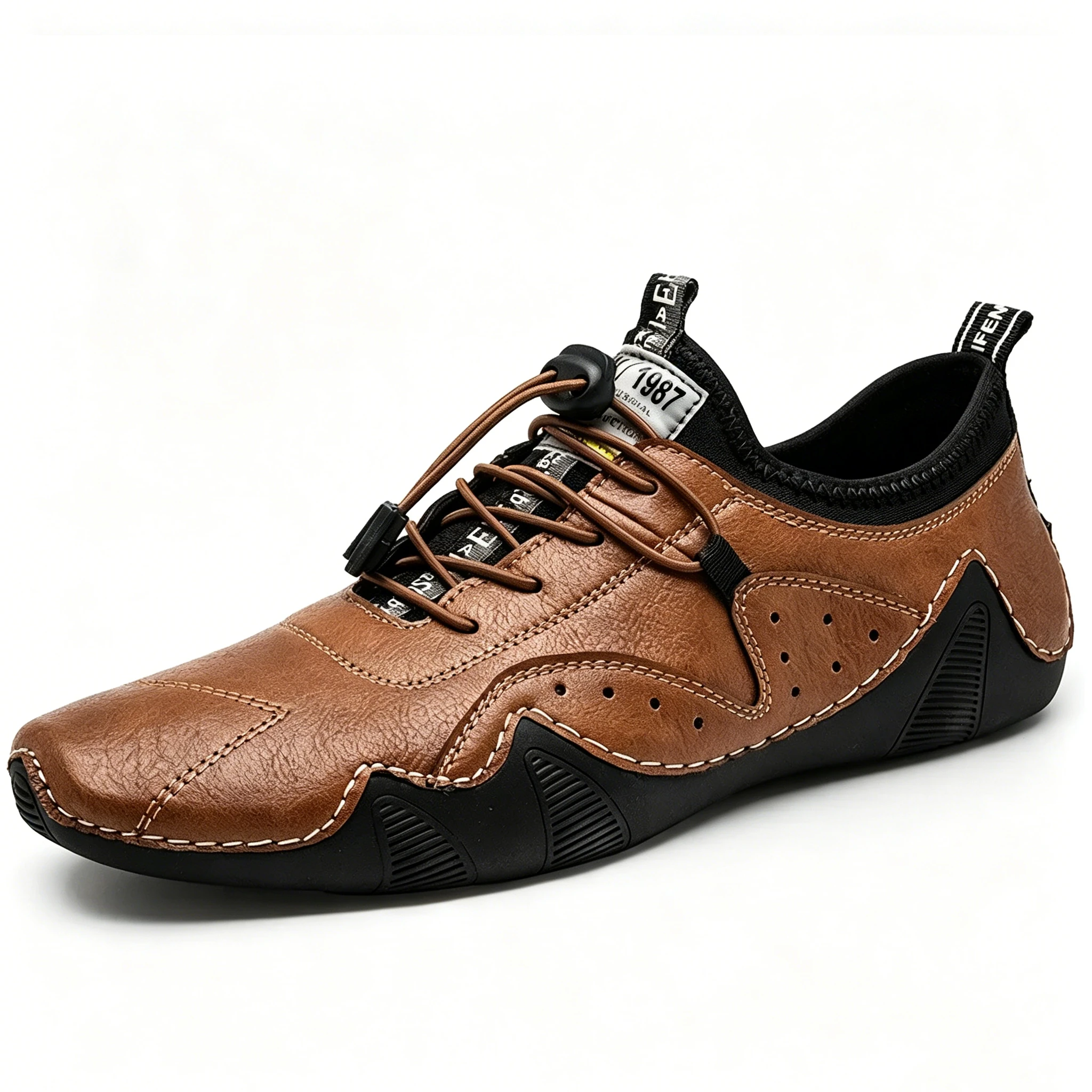 Tan Quick-Lace - Ailongcity® Crafted Casual Leather Shoes: Artisan Detailing with Effortless Wearability for Urban Explorers