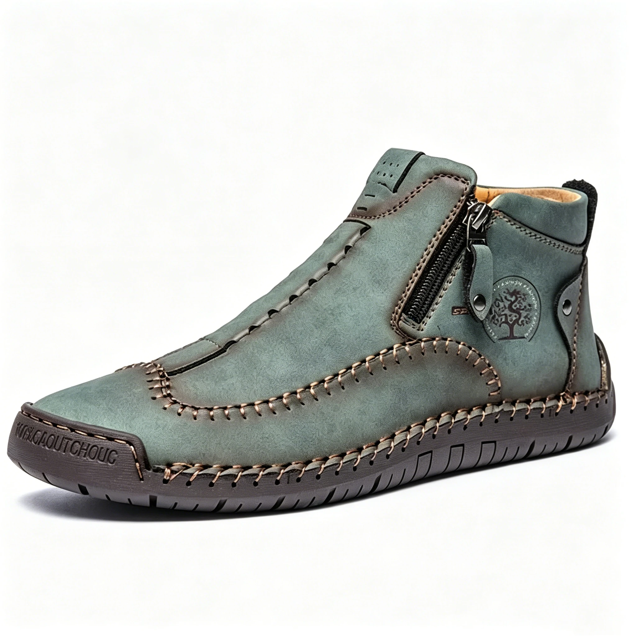 Tan Artisan - Ailongcity® Zippered Ankle Boots: Handcrafted Style with Functional Ease