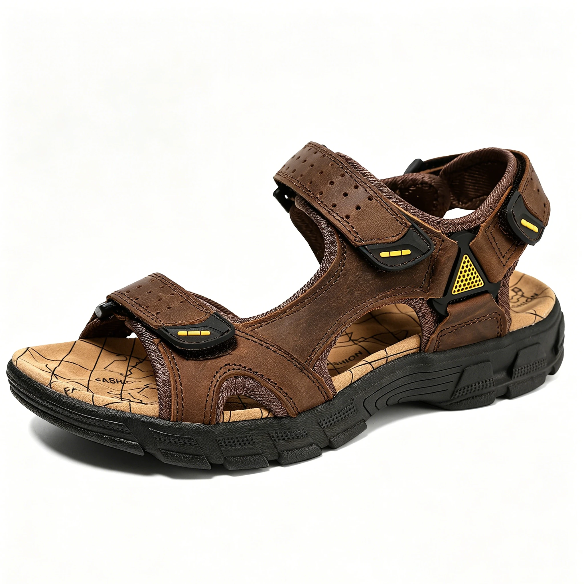 New Arrival – Ailongcity® Men‘s Breathable Top-Grain Leather Beach Sandals, Casual Slip-On for Summer Comfort