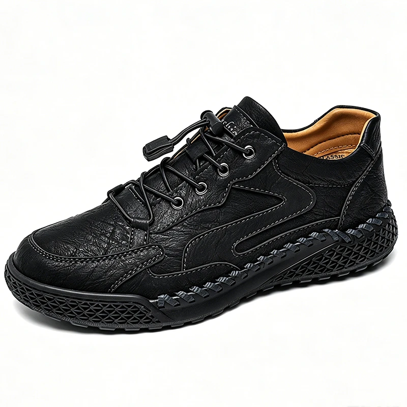 Rugged - Ailongcity®Tan Leather Lace-Up Casual Shoes Rugged Style with Secure Fit for Everyday and Outdoor Explorations