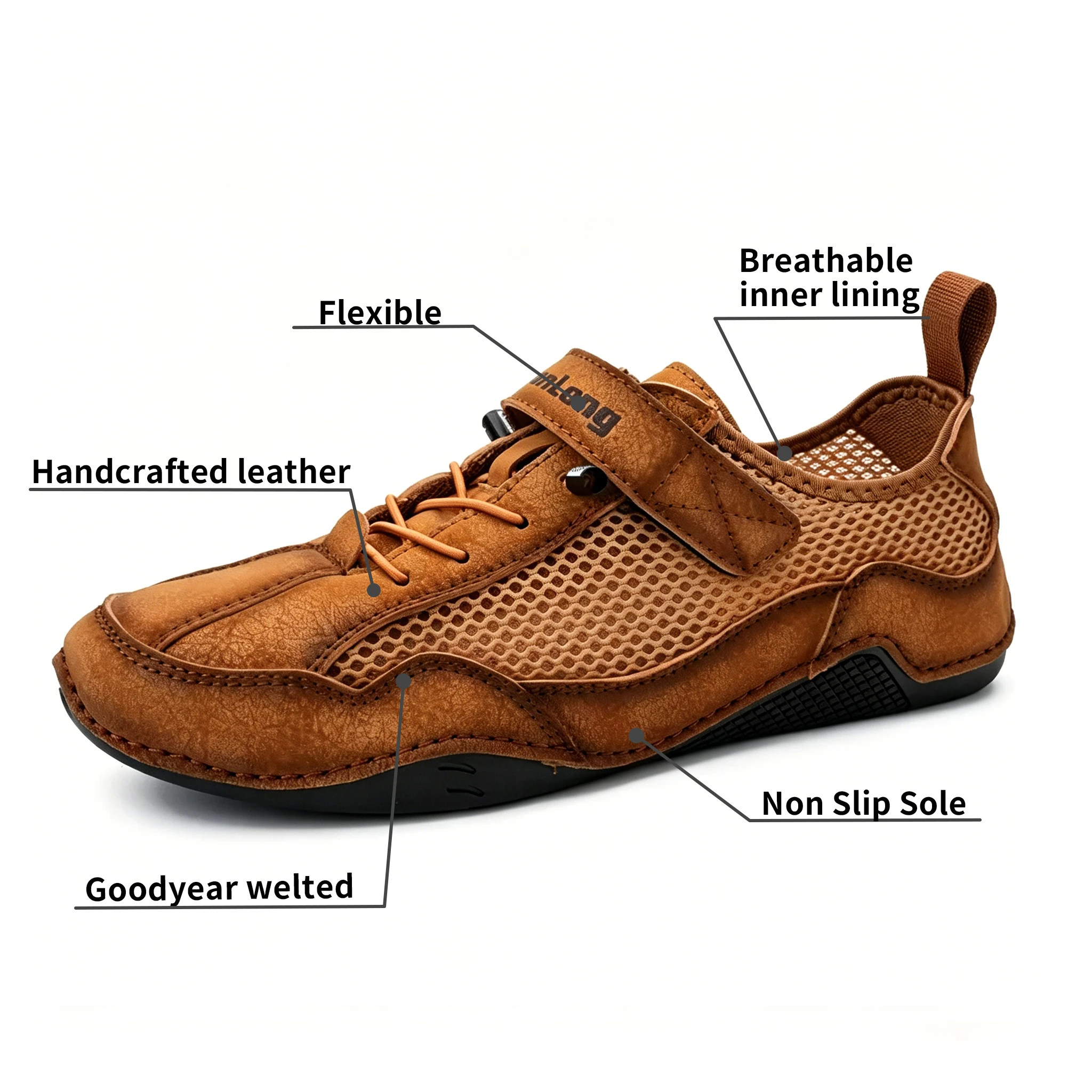 Tan Mesh-Leather - Ailongcity® Quick-Adjust Outdoor Sneakers: Breathable Innovation for Active Summers