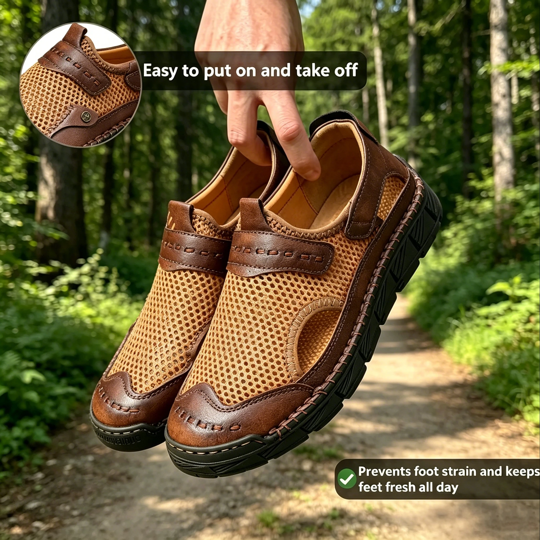 Tan Mesh-Leather Hybrid - Ailongcity® Outdoor Sandals: Breathable Craftsmanship for Summer Adventures