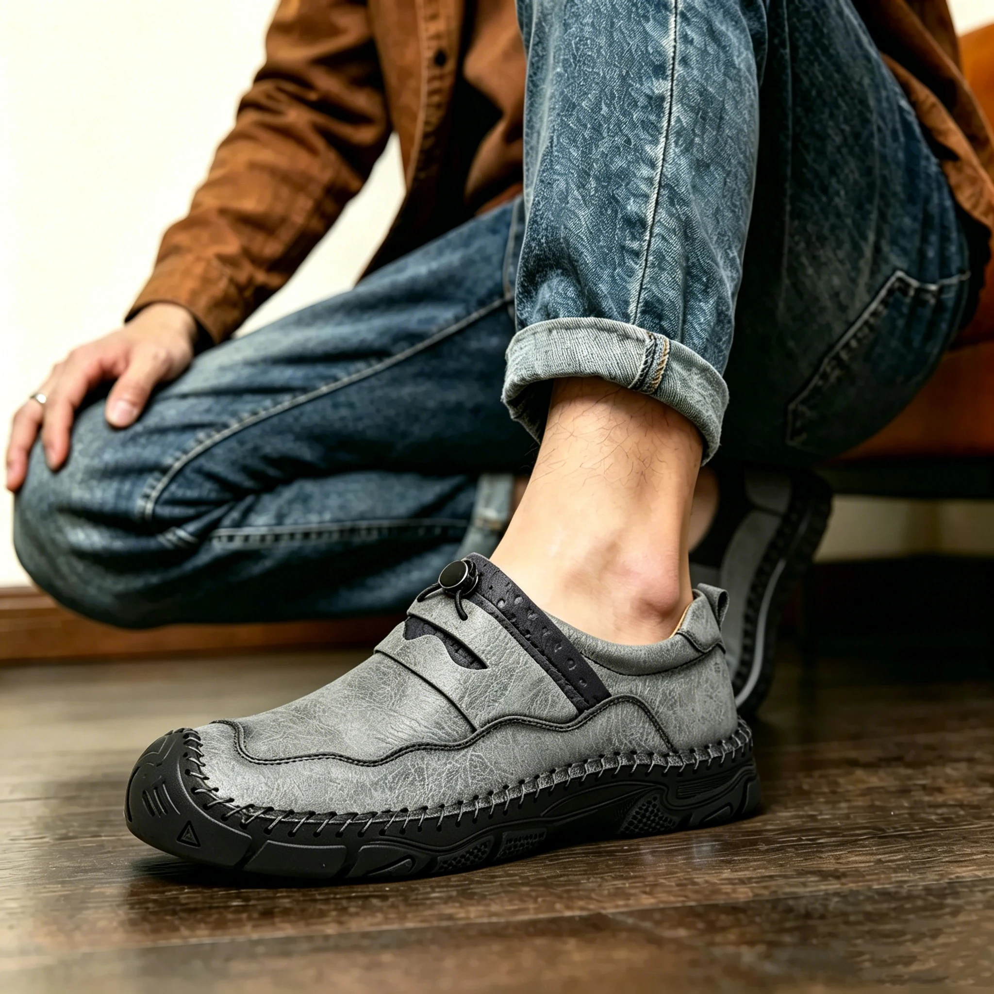 Tan Crafted - Ailongcity® Slip-On Casual Leather Shoes: Artisan Design with Effortless Everyday Appeal