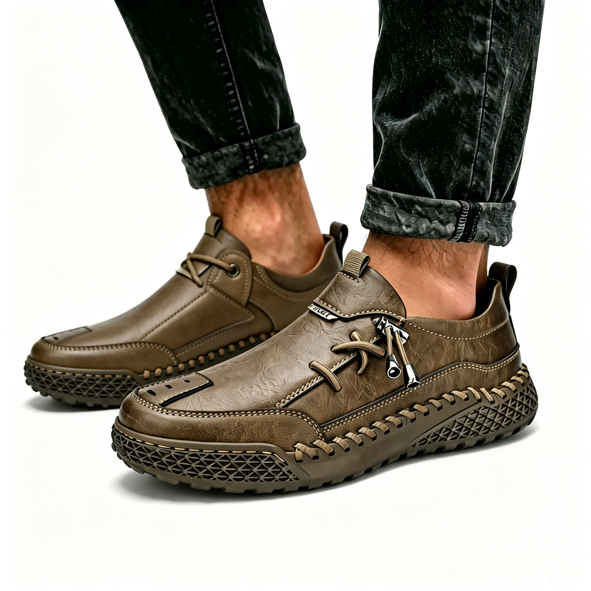Olive Crafted - Ailongcity® Slip-On Casual Shoes: Artisan Detailing with Effortless Wearability
