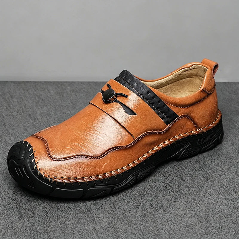 Tan Crafted - Ailongcity® Slip-On Casual Leather Shoes: Artisan Design with Effortless Everyday Appeal
