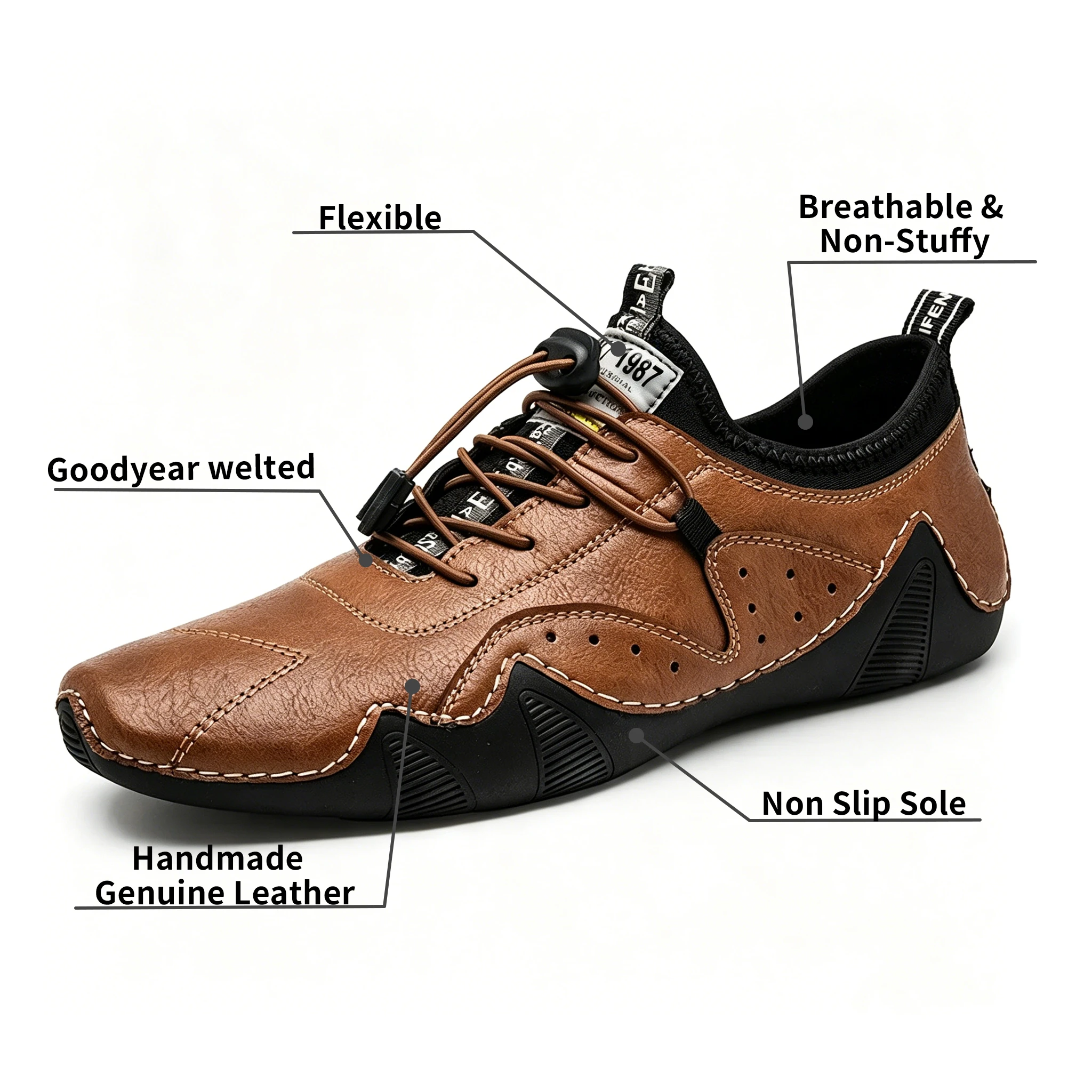 Tan Quick-Lace - Ailongcity® Crafted Casual Leather Shoes: Artisan Detailing with Effortless Wearability for Urban Explorers