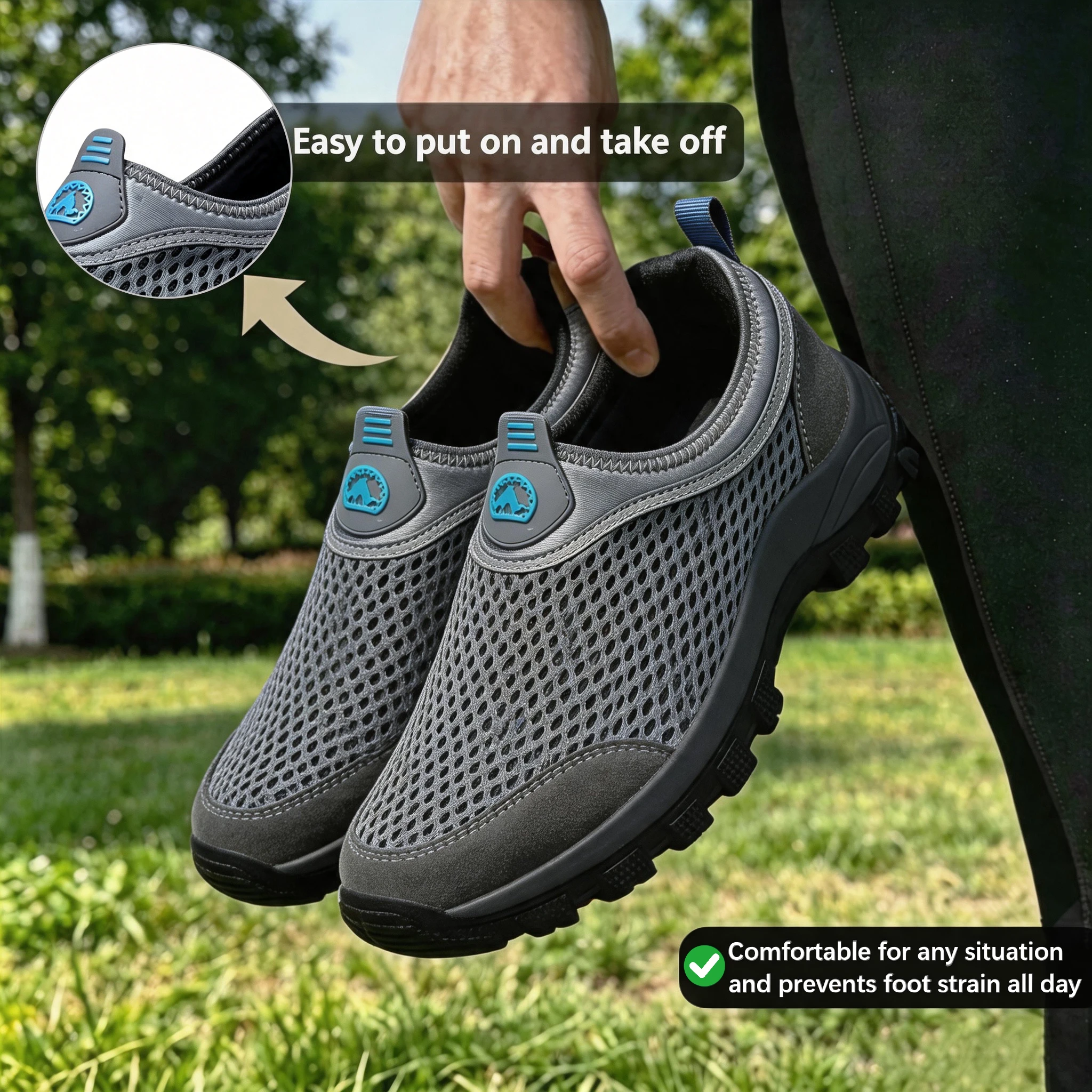 Khaki Mesh - Ailongcity® Slip-On Outdoor Hiking Shoes Max Breathability for Trail Explorers