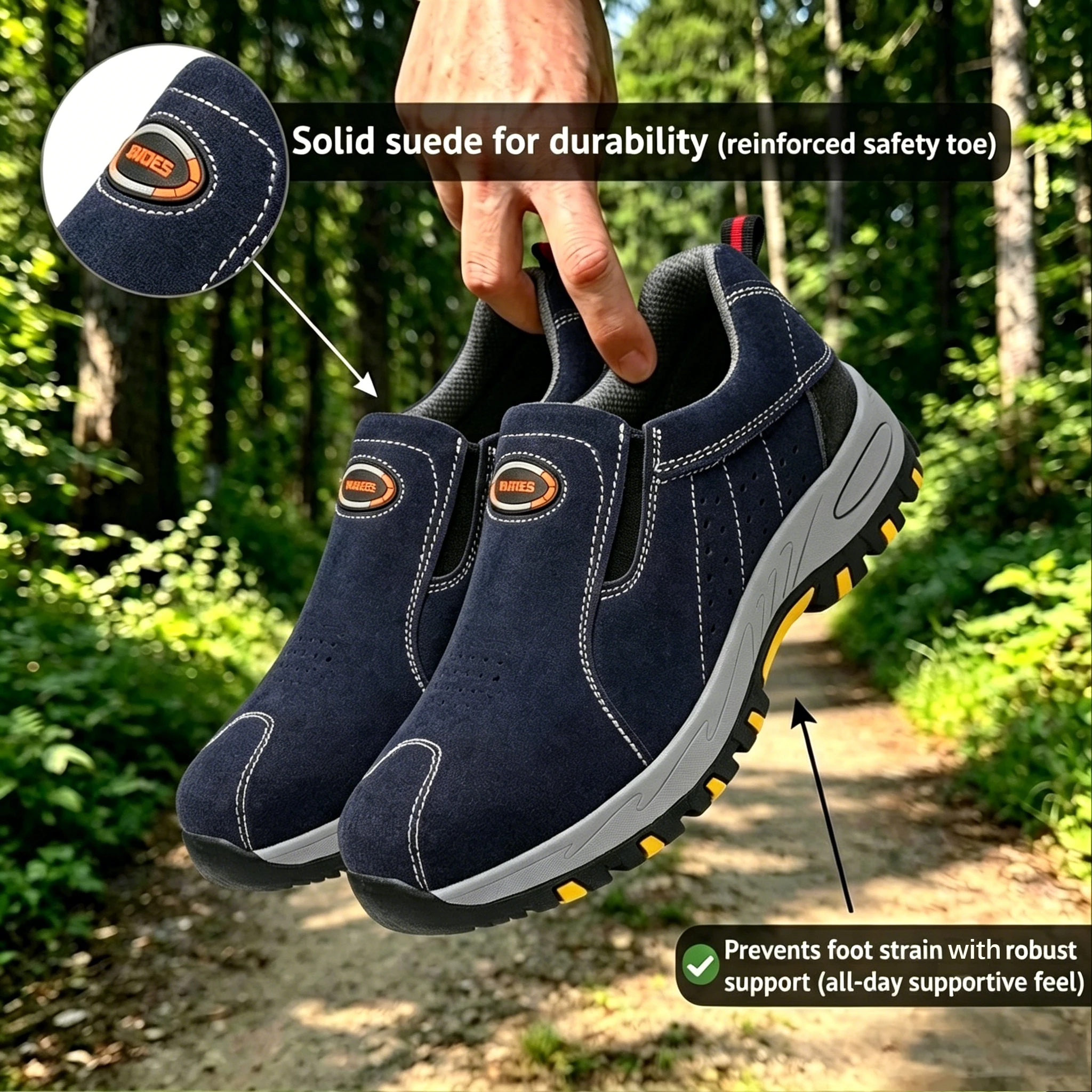 Navy Suede - Ailongcity® Slip-On Work Safety Sneakers Breathable Protection with Rugged Traction for Industrial Environments