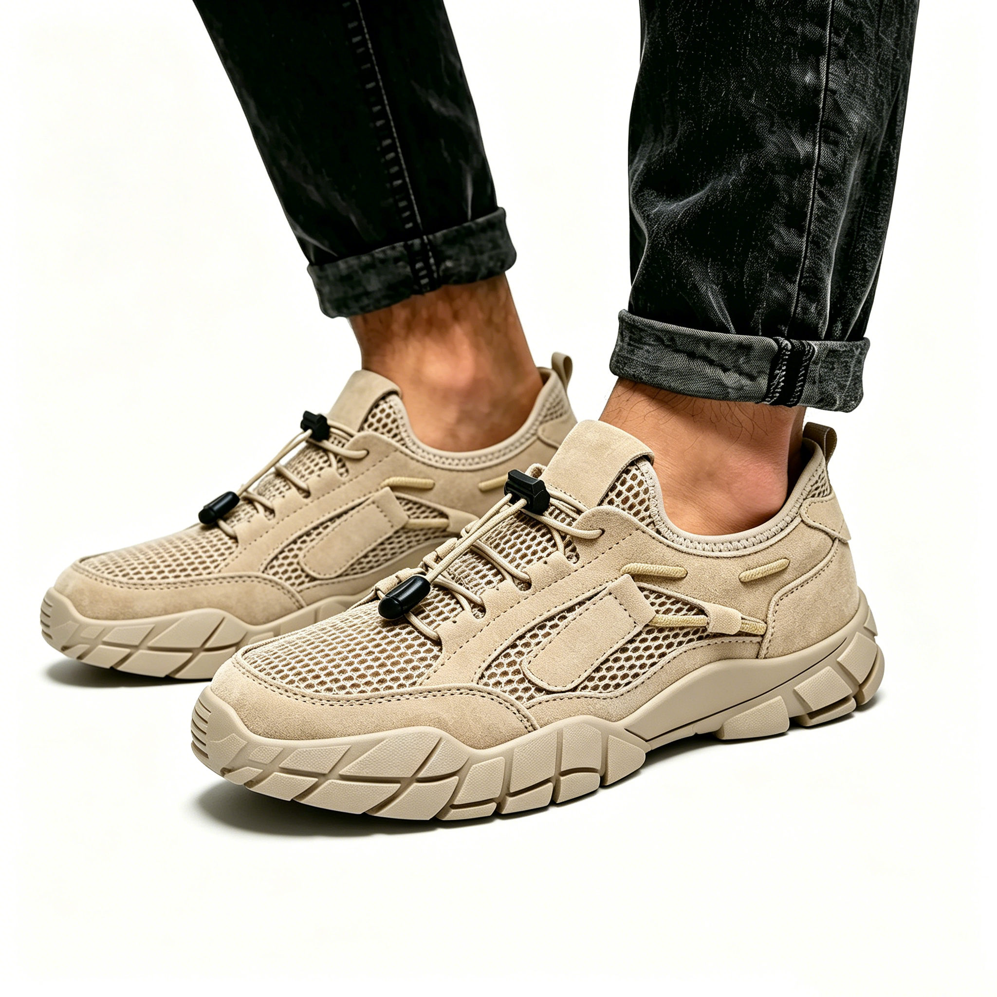 New Arrival – Beige Mesh Ailongcity® Adjustable Outdoor Sneakers: Max Breathability & Rugged Traction for Summer Adventures
