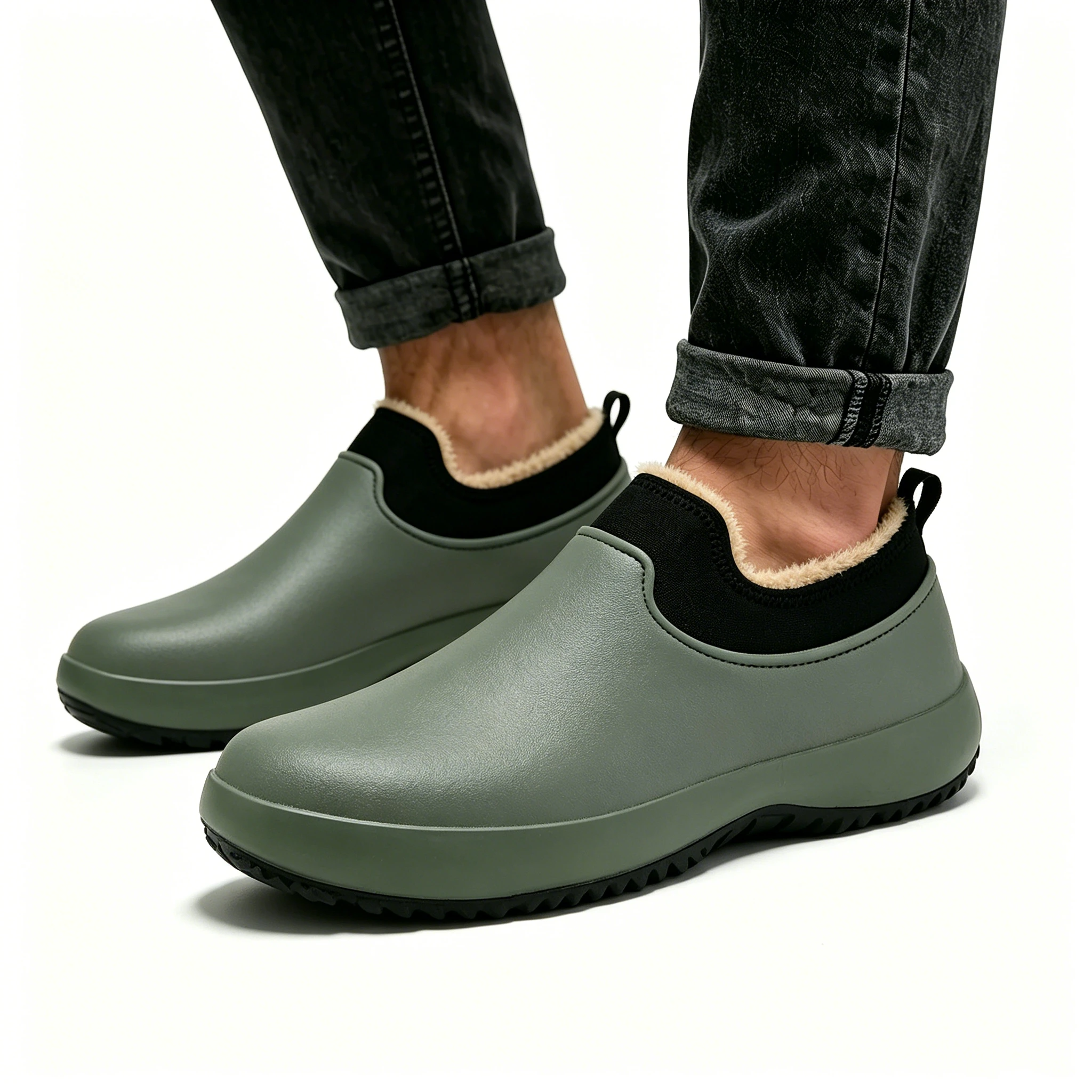 Olive Green - Ailongcity® Fleece-Lined Waterproof Slip-On Shoes: All-Weather Protection with Cozy Warmth for Outdoor Chores