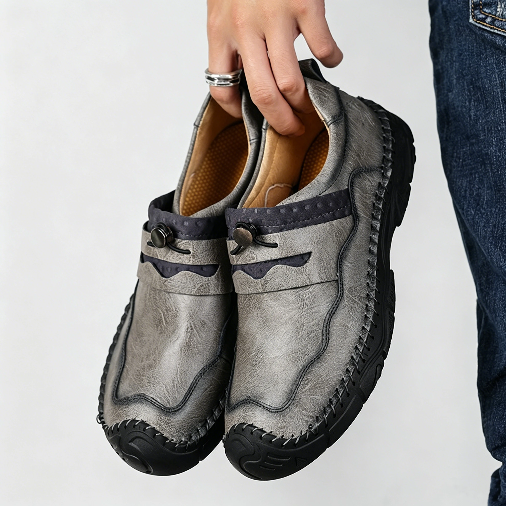 Tan Crafted - Ailongcity® Slip-On Casual Leather Shoes: Artisan Design with Effortless Everyday Appeal