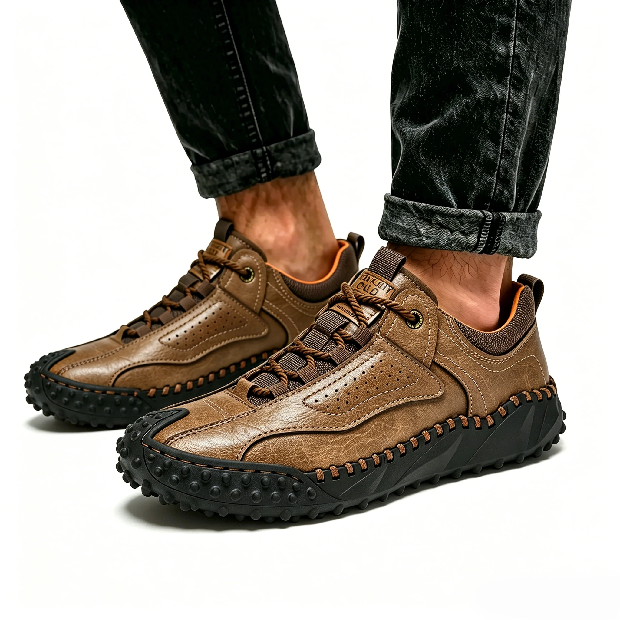 Rugged Grip - Ailongcity® Outdoor Brown Sneakers: Trail-Ready Toughness with Artisan Craftsmanship co-Friendly Leather Orthopedic Shoes