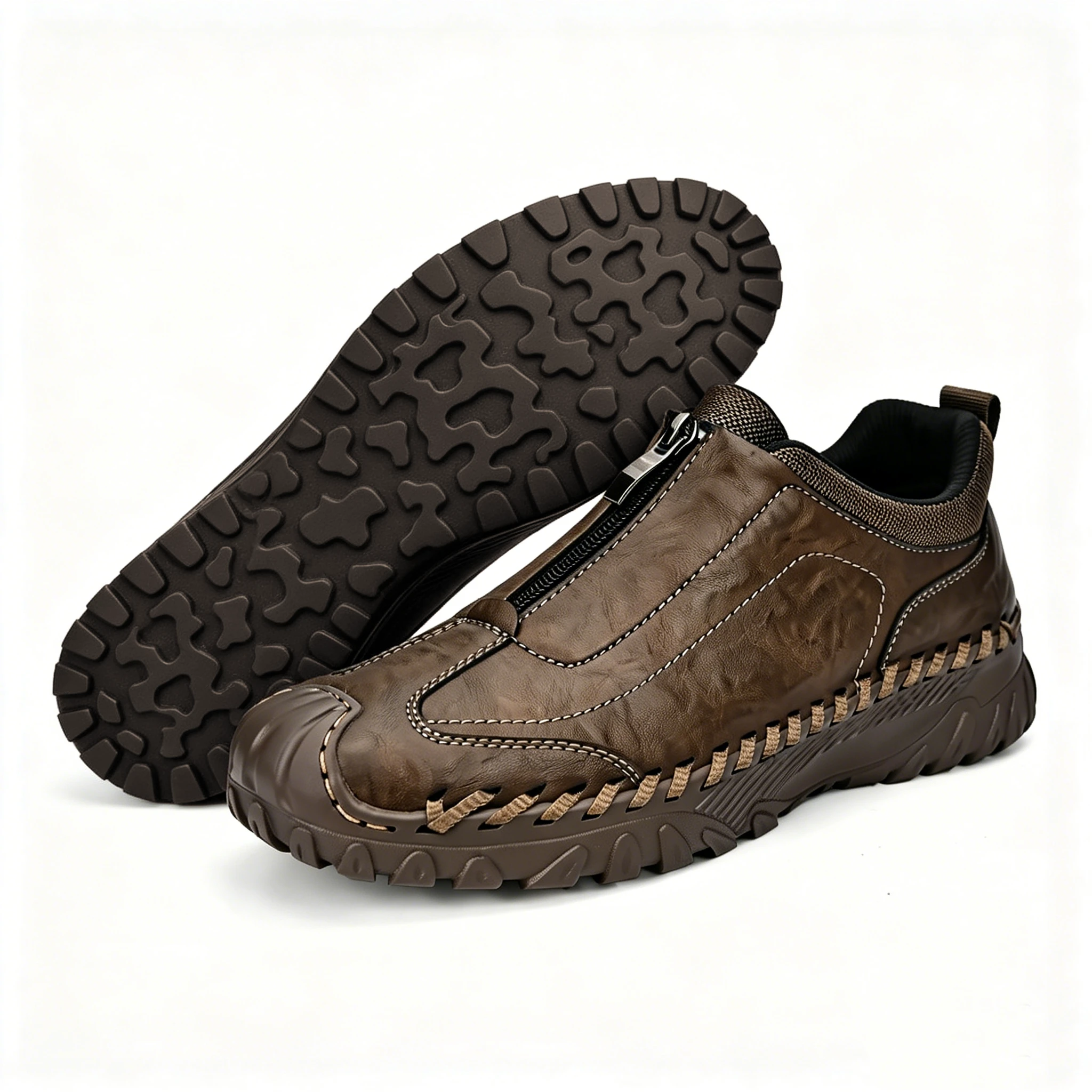 Brown Artisan - Ailongcity® Zippered Outdoor Shoes: Handcrafted Durability for Adventure