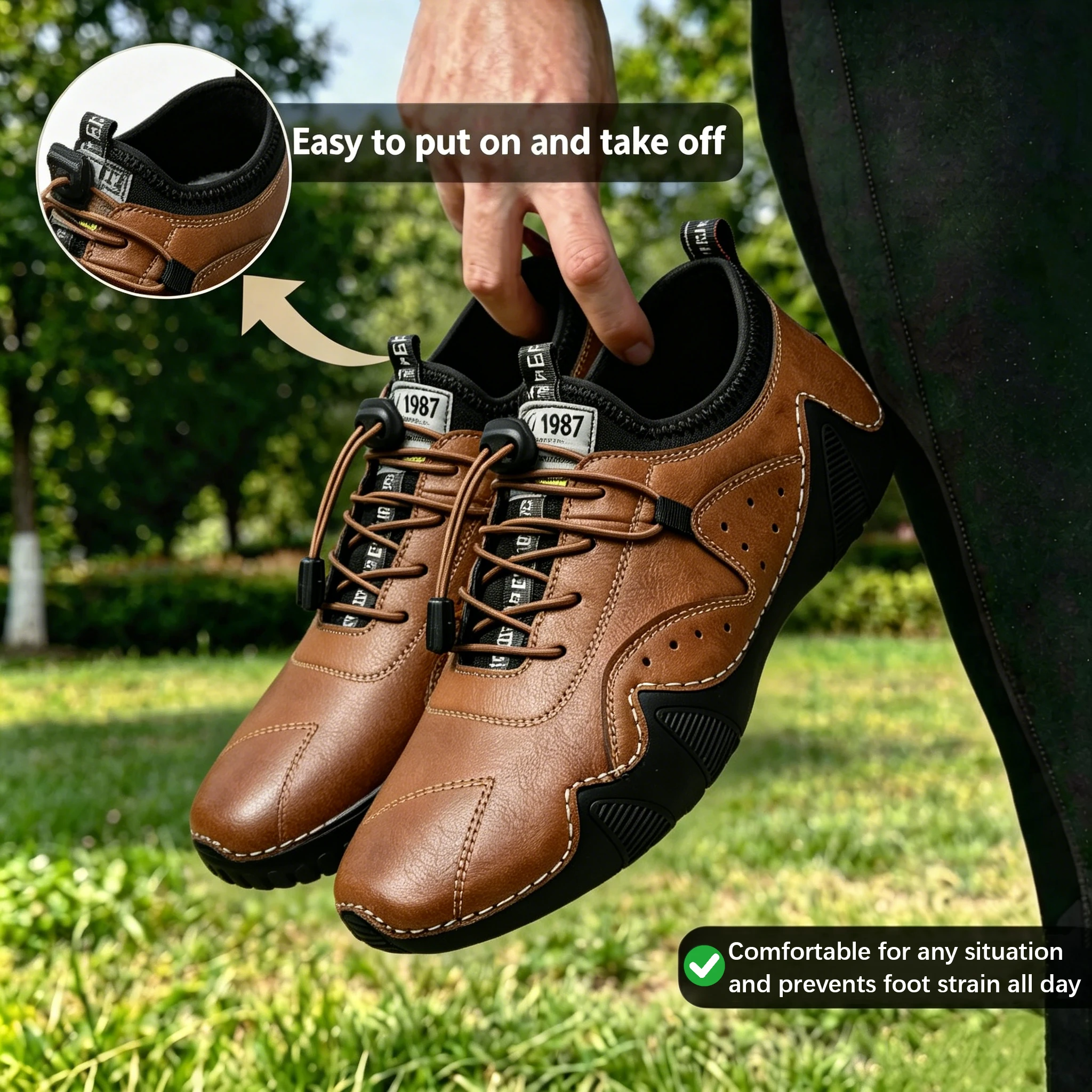 Tan Quick-Lace - Ailongcity® Crafted Casual Leather Shoes: Artisan Detailing with Effortless Wearability for Urban Explorers