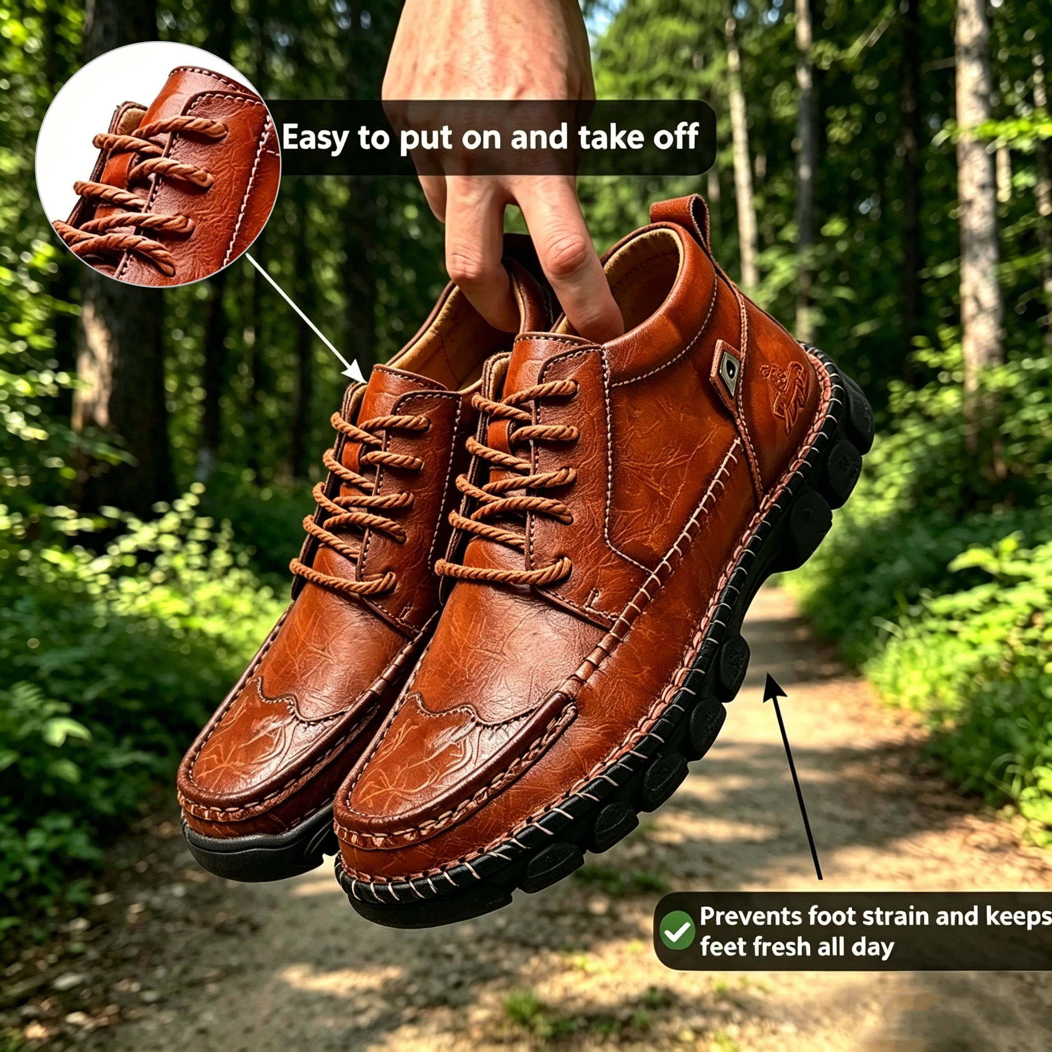 Tan Crafted - Ailongcity® Leather Lace-Up Ankle Boots Artisan Style Meets Durable Comfort