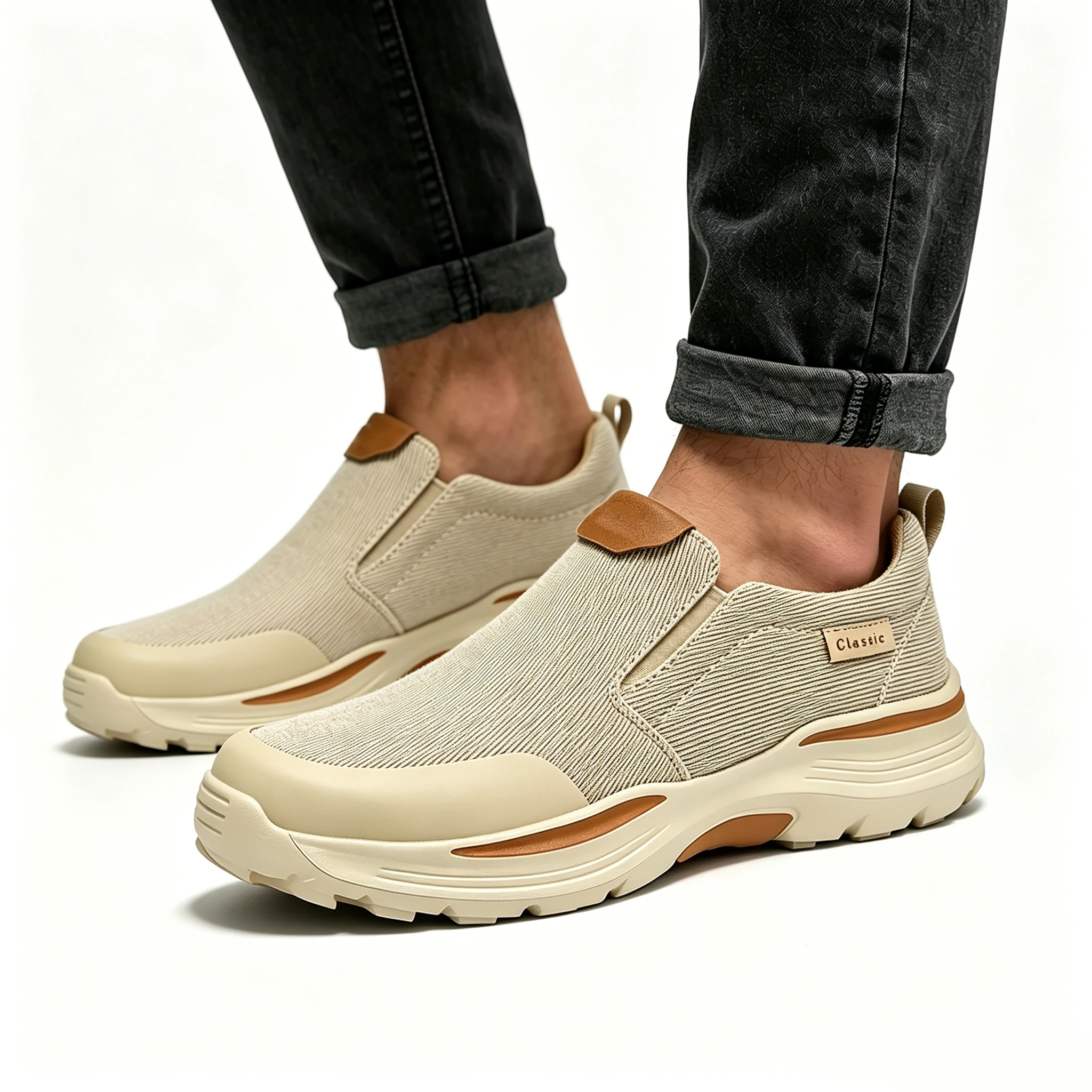 Beige Canvas - Ailongcity® Slip-On Casual Sneakers Timeless Comfort with Modern Rugged Design for Everyday Versatility