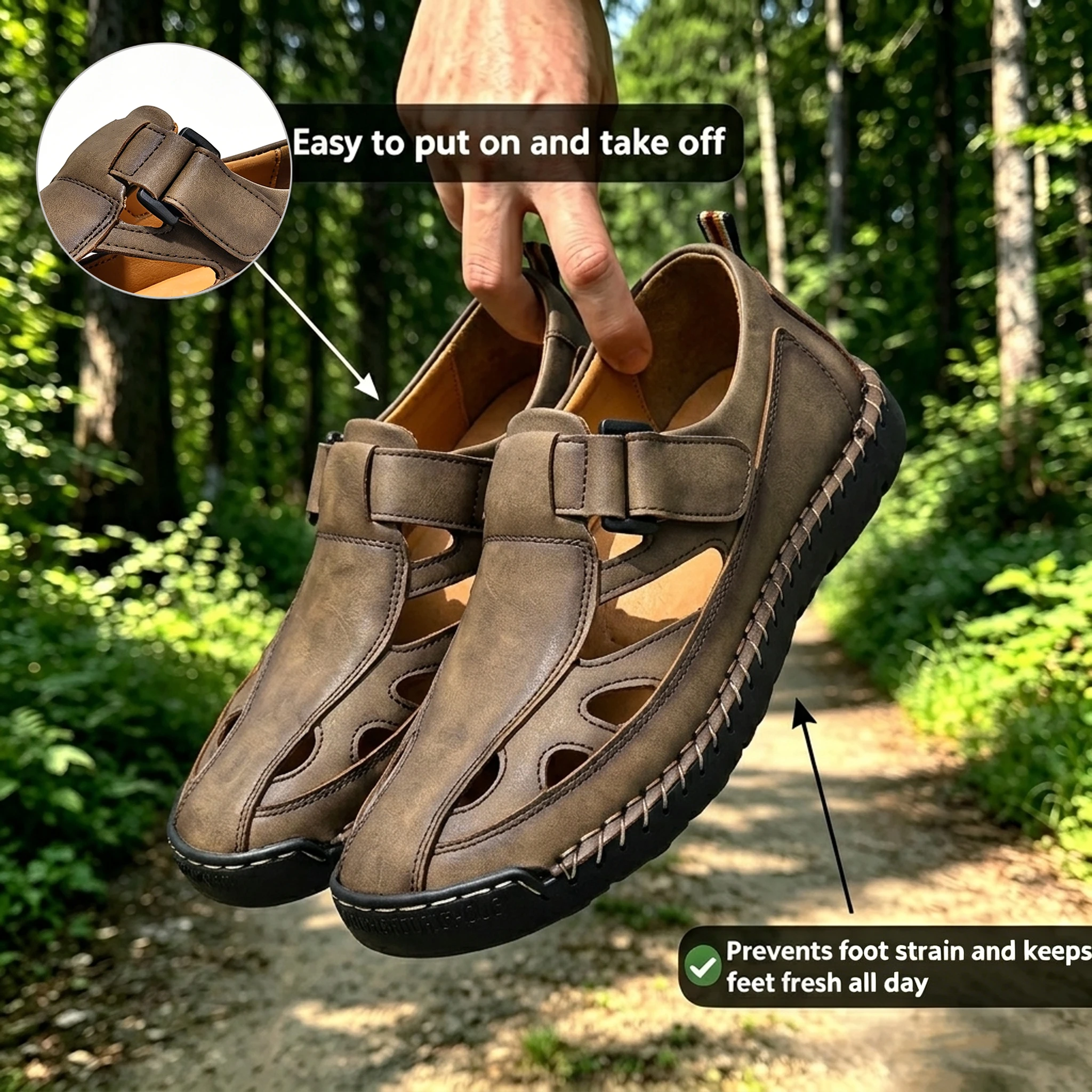 Ailongcity® Men‘s Outdoor Breathable Hollow-Out Sandals, Non-Slip Hiking Sandals with Rugged Traction for Trail and Summer Adventures
