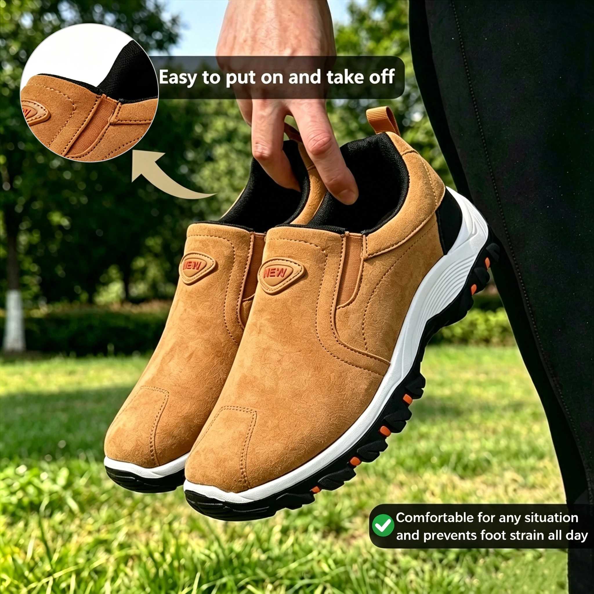 Tan Suede - Ailongcity® Slip-On Outdoor Hiking Sneakers: Effortless Trail Style with Rugged Traction for Adventure Enthusiasts