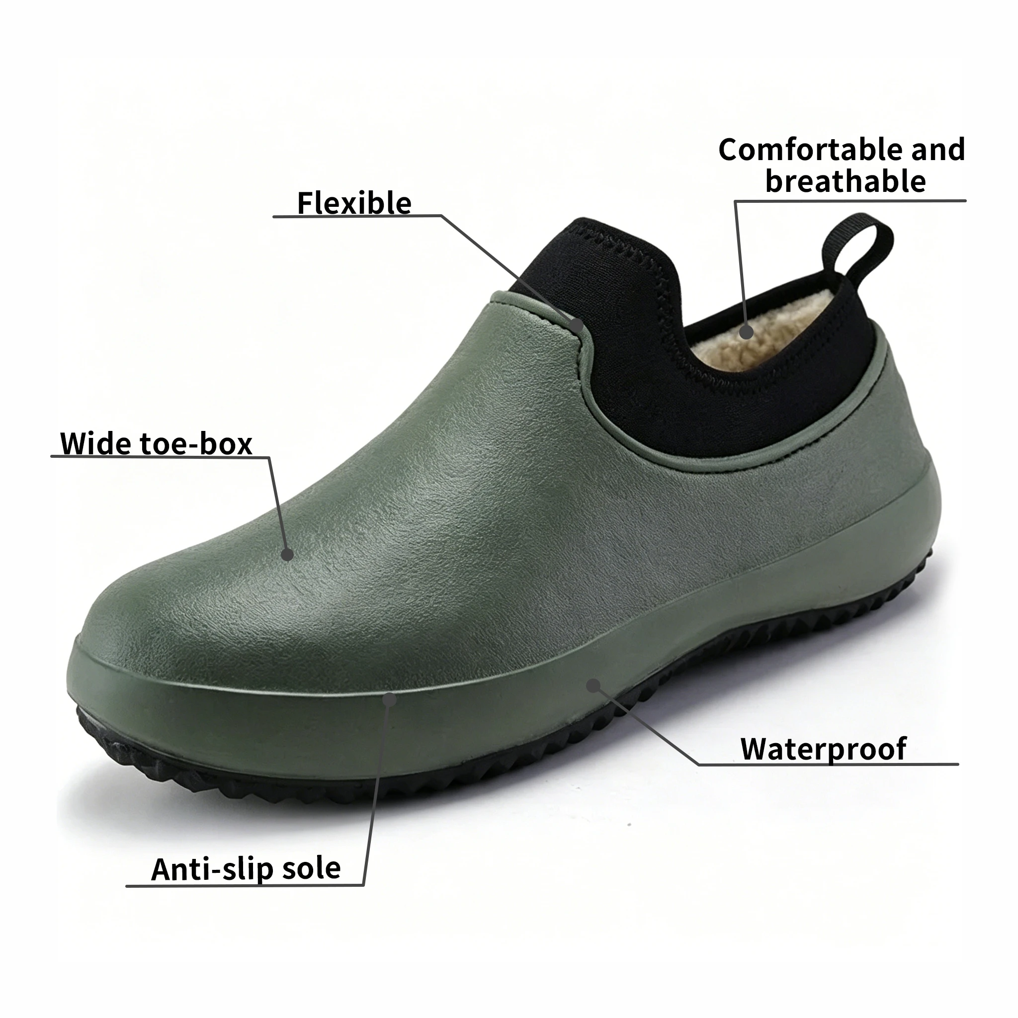 Olive Green - Ailongcity® Fleece-Lined Waterproof Slip-On Shoes: All-Weather Protection with Cozy Warmth for Outdoor Chores