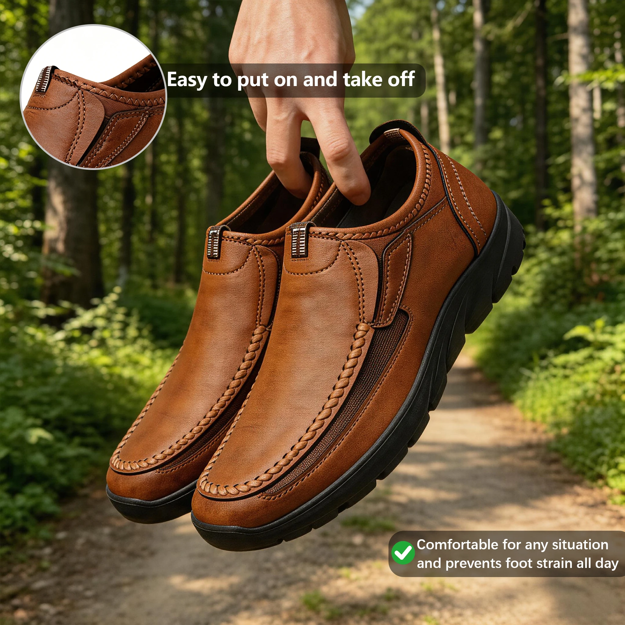 Tan Woven Accent - Ailongcity® Slip-On Casual Leather Shoes: Artisan Stitching with All-Day Comfort for Leisure Explorers