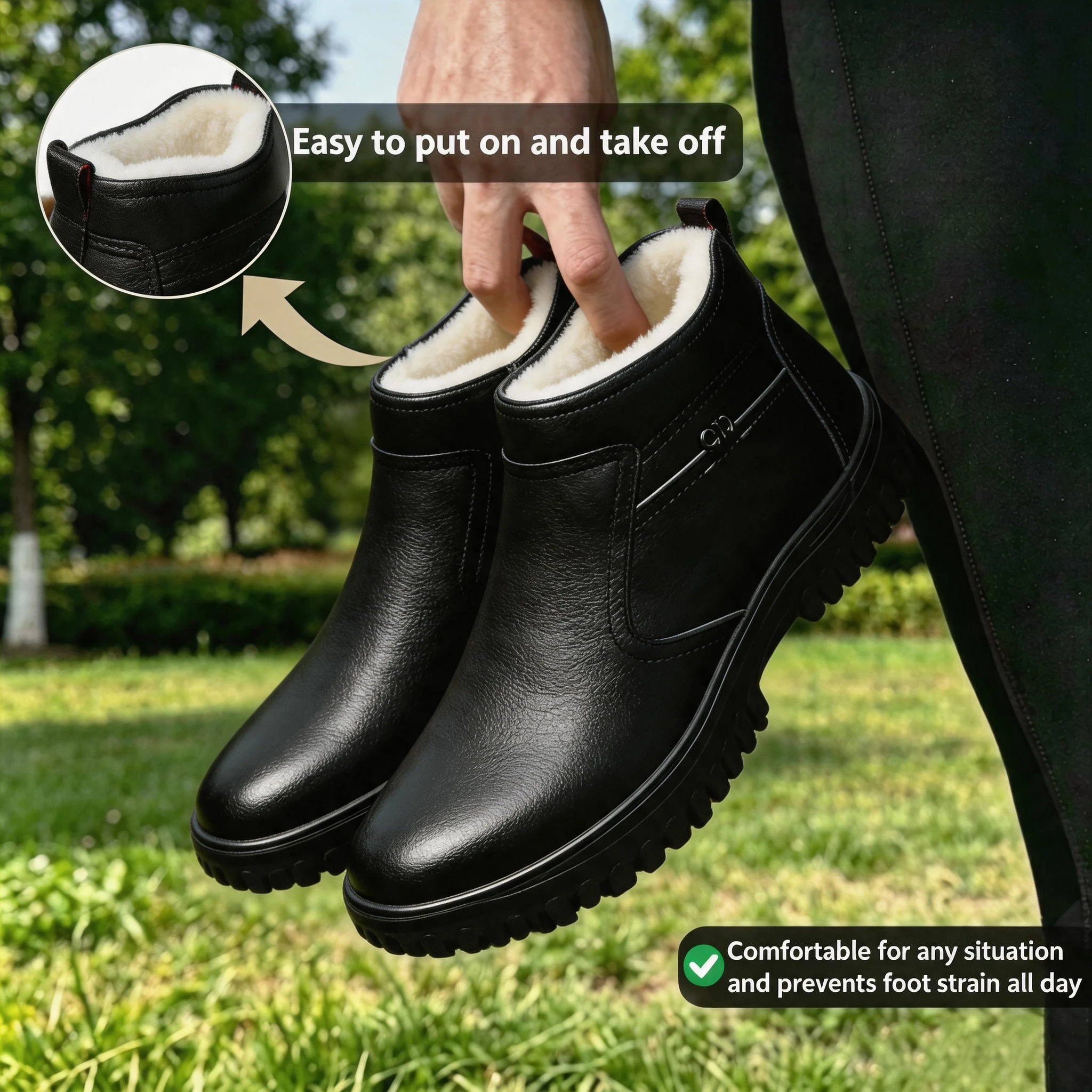 Black Leather - Ailongcity® Shearling-Lined Winter Ankle Boots: Polished Warmth with Rugged Traction for Winter Elegance