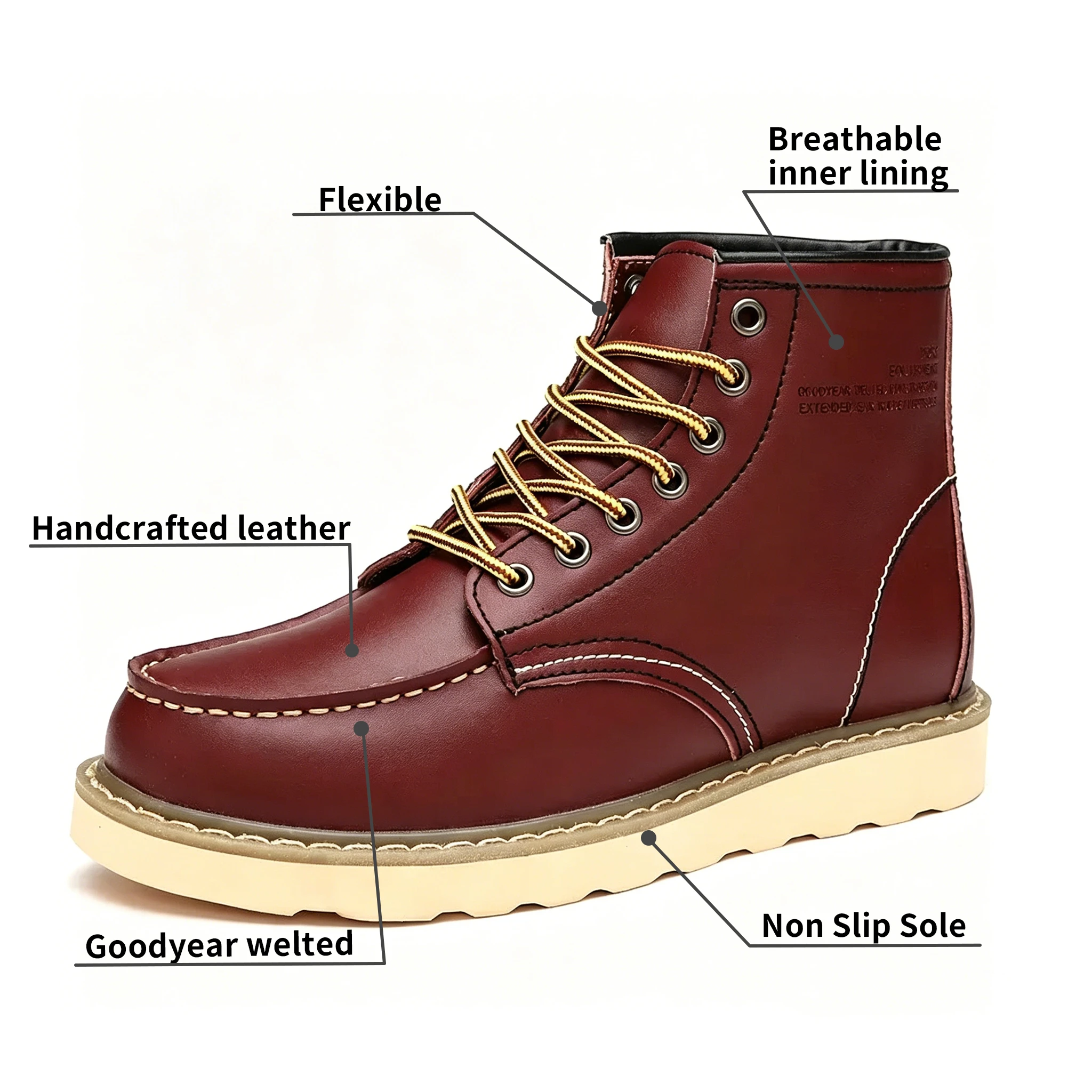 Burgundy Classic - Ailongcity® Lace-Up Work Boots: Timeless Toughness with Retro Flair