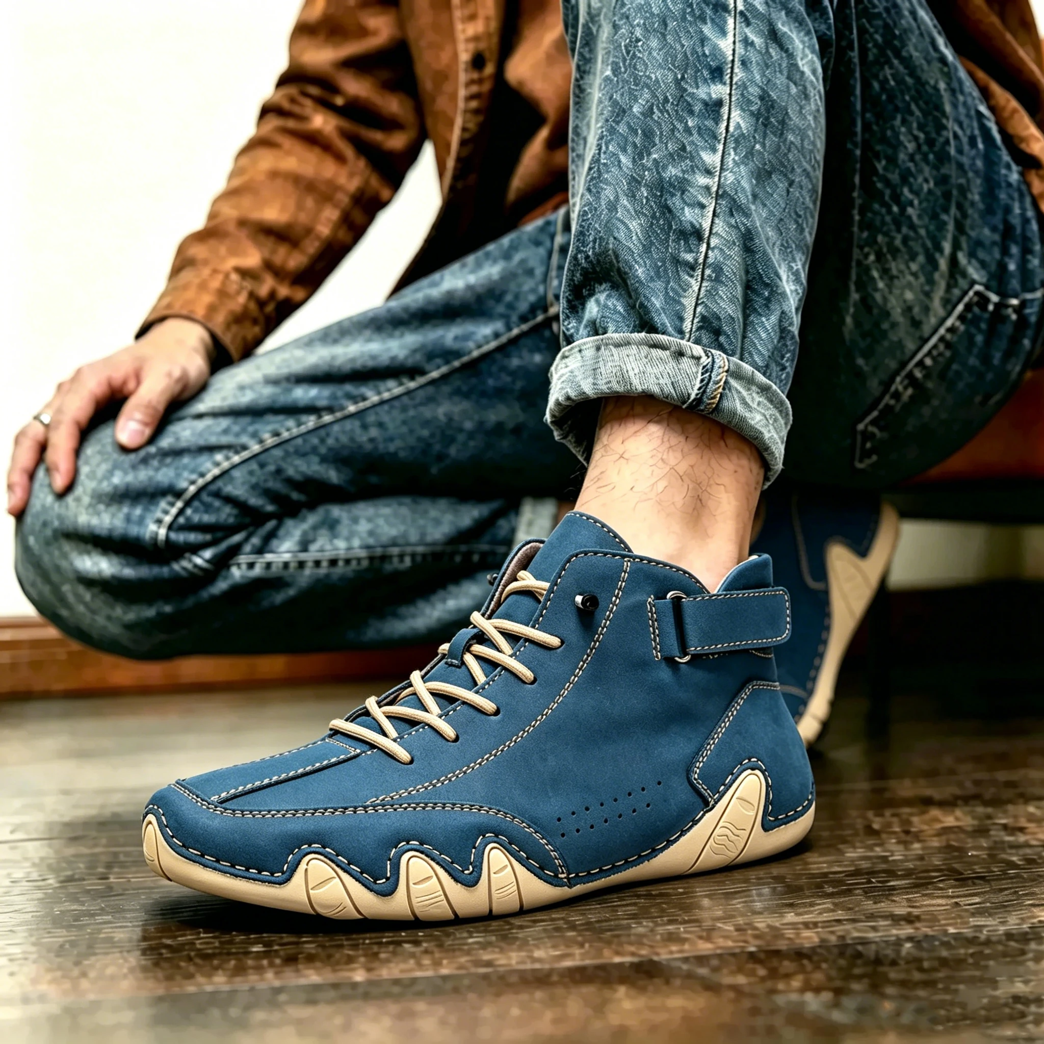 Salkin Azure - Ailongcity® Artisan High-Tops: Handcrafted Leather Design for Bold Urban Sophistication