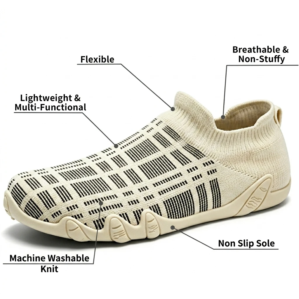 Beige Knit Patterned - Ailongcity® Slip-On Casual Sneakers: Adaptive Knit Comfort with Stylish Detailing for Everyday Versatility
