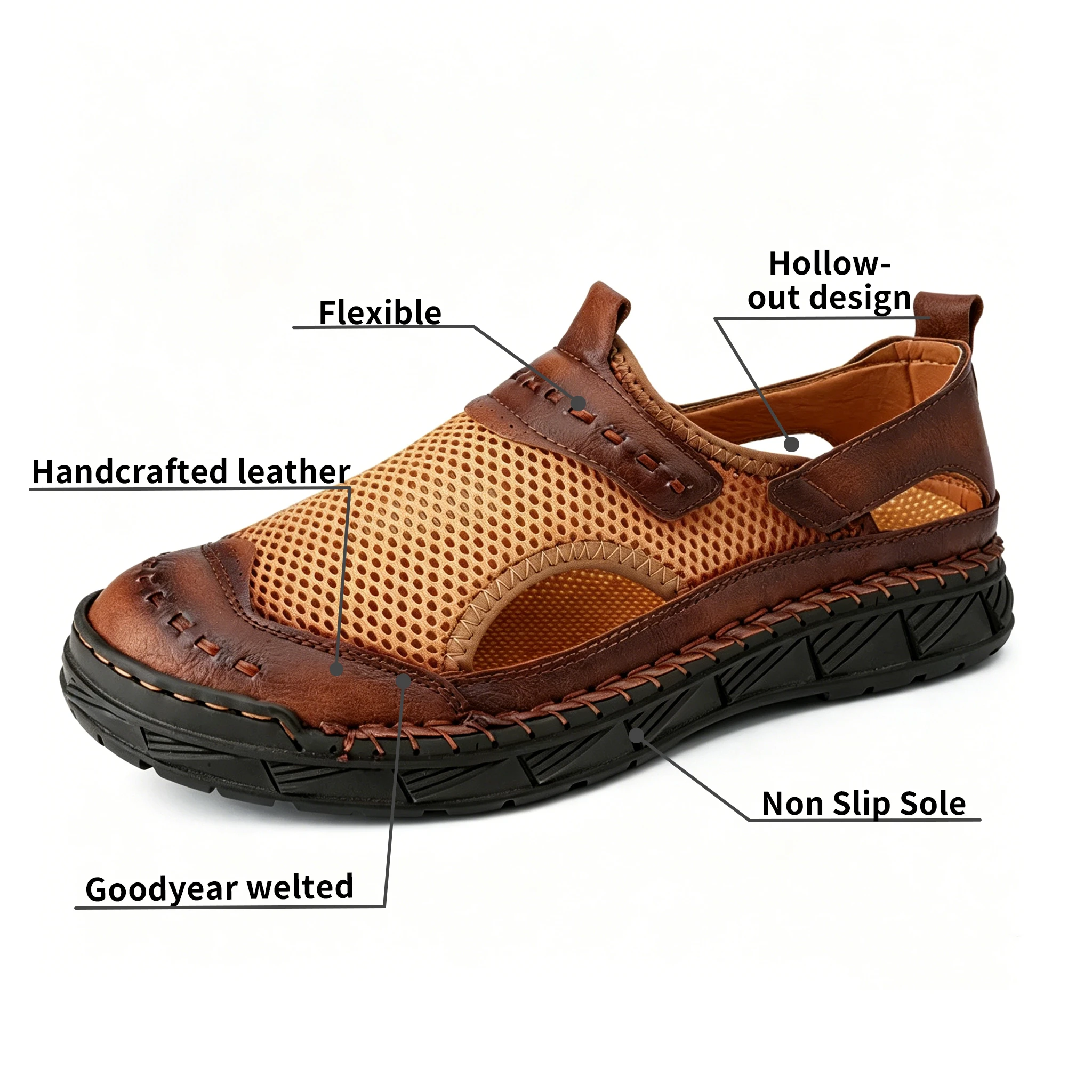 Tan Mesh-Leather Hybrid - Ailongcity® Outdoor Sandals: Breathable Craftsmanship for Summer Adventures