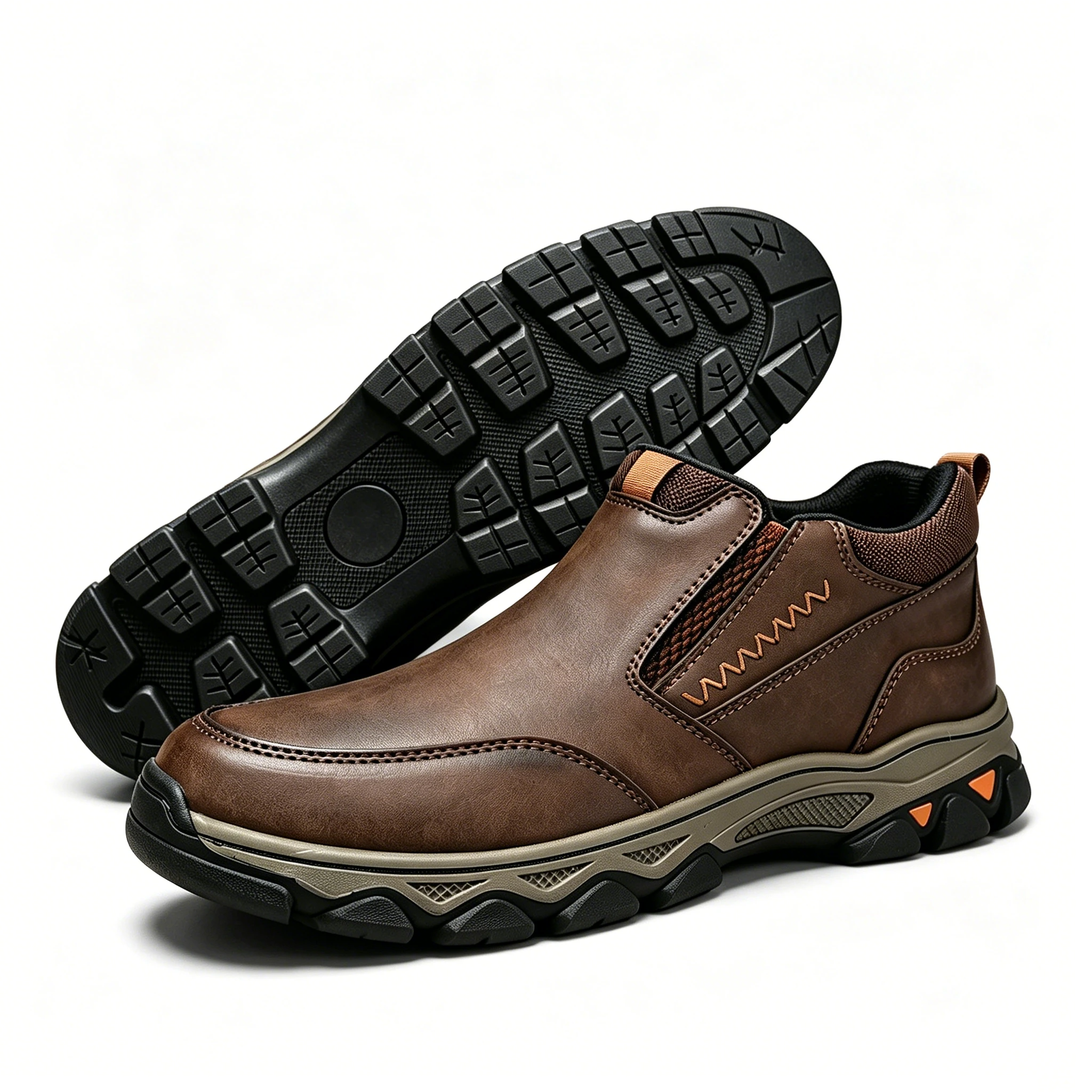 Brown Leather Slip-On - Ailongcity® Outdoor Hiking Shoes: Rugged Comfort with Stylish Detailing for Trail and Urban Explorations