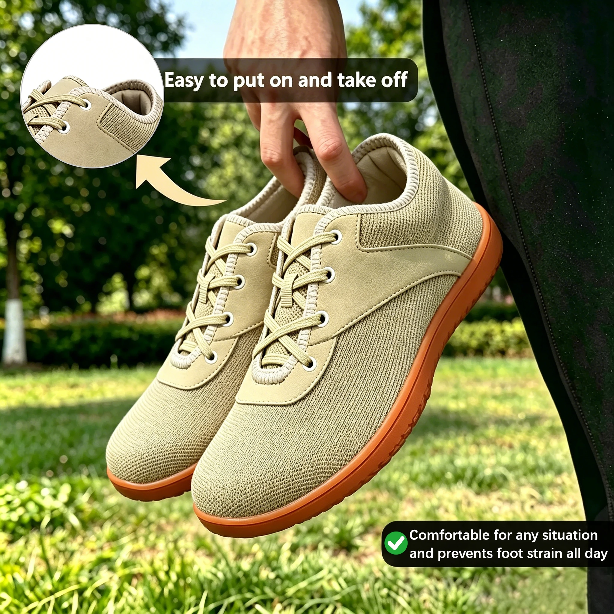Beige Knit - Ailongcity® Lace-Up Minimalist Sneakers Breathable Simplicity for Everyday Versatility