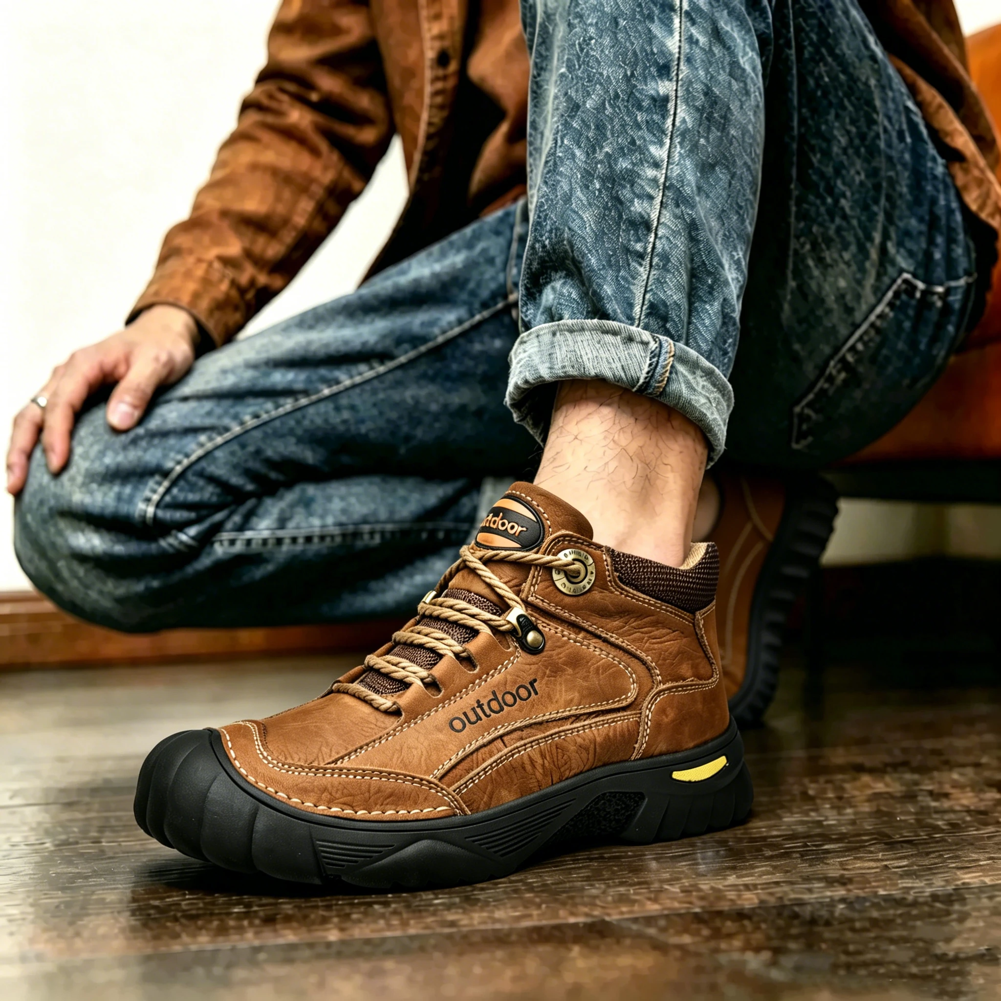 Brown Explorer  - Ailongcity® Outdoor Adventure Hiking Boots Durable Design for Trail Exploration