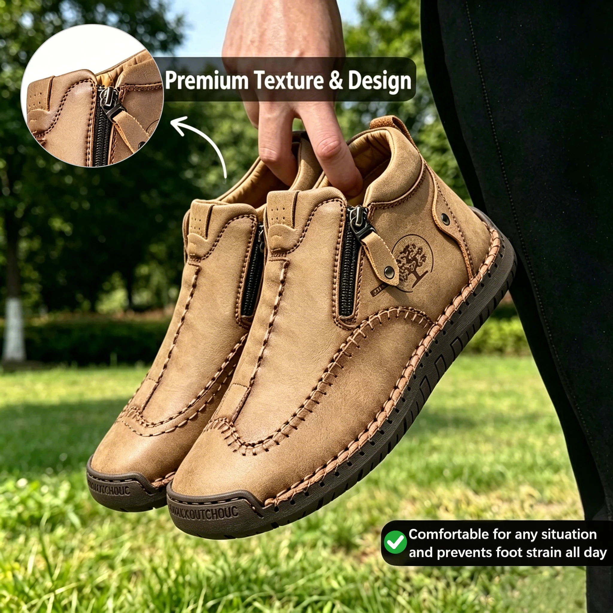 Tan Artisan - Ailongcity® Zippered Ankle Boots: Handcrafted Style with Functional Ease