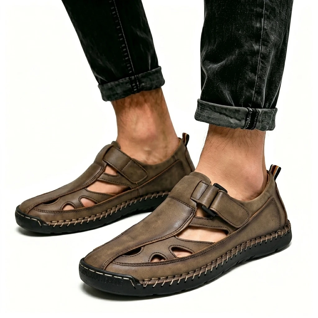 Ailongcity® Men‘s Outdoor Breathable Hollow-Out Sandals, Non-Slip Hiking Sandals with Rugged Traction for Trail and Summer Adventures