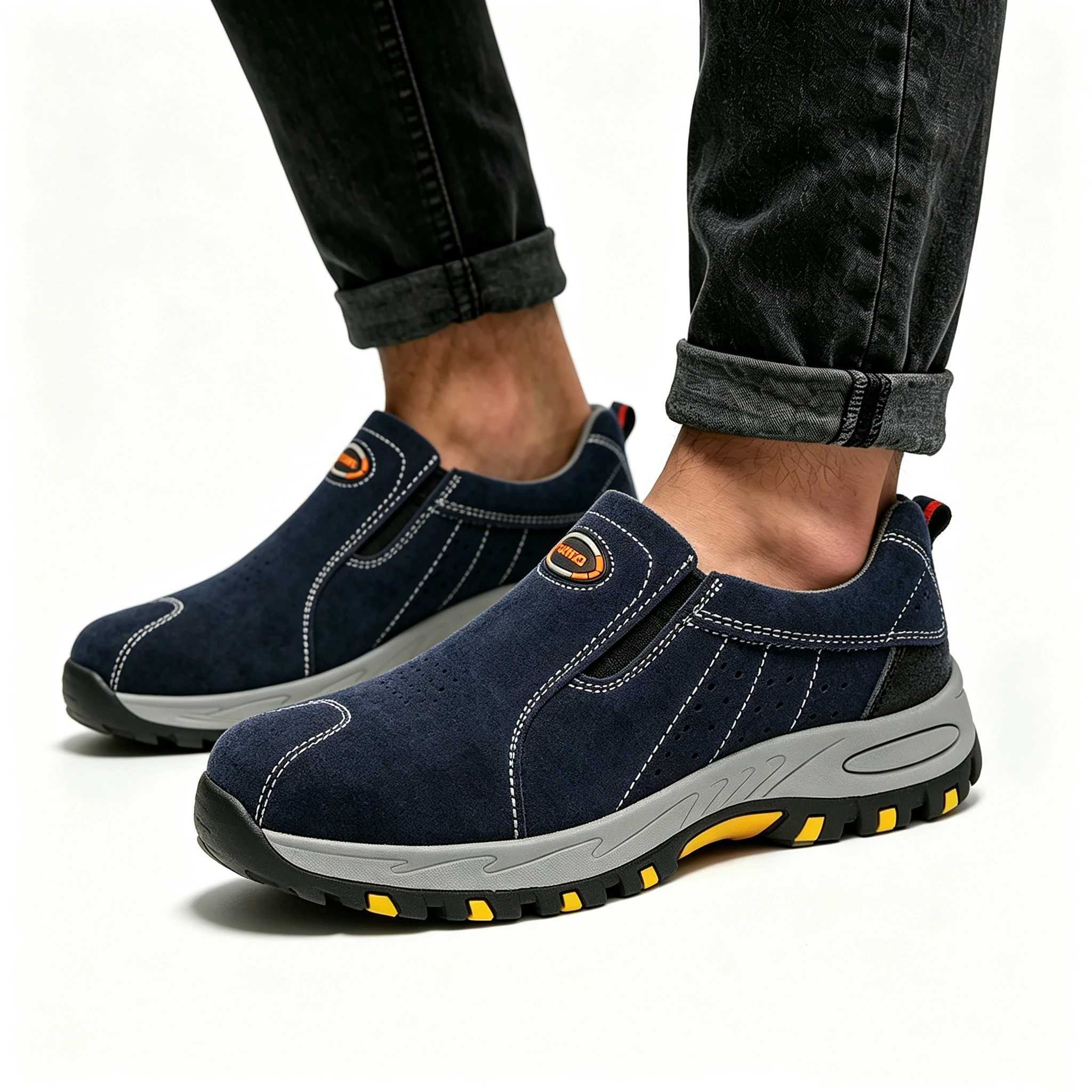 Navy Suede - Ailongcity® Slip-On Work Safety Sneakers Breathable Protection with Rugged Traction for Industrial Environments
