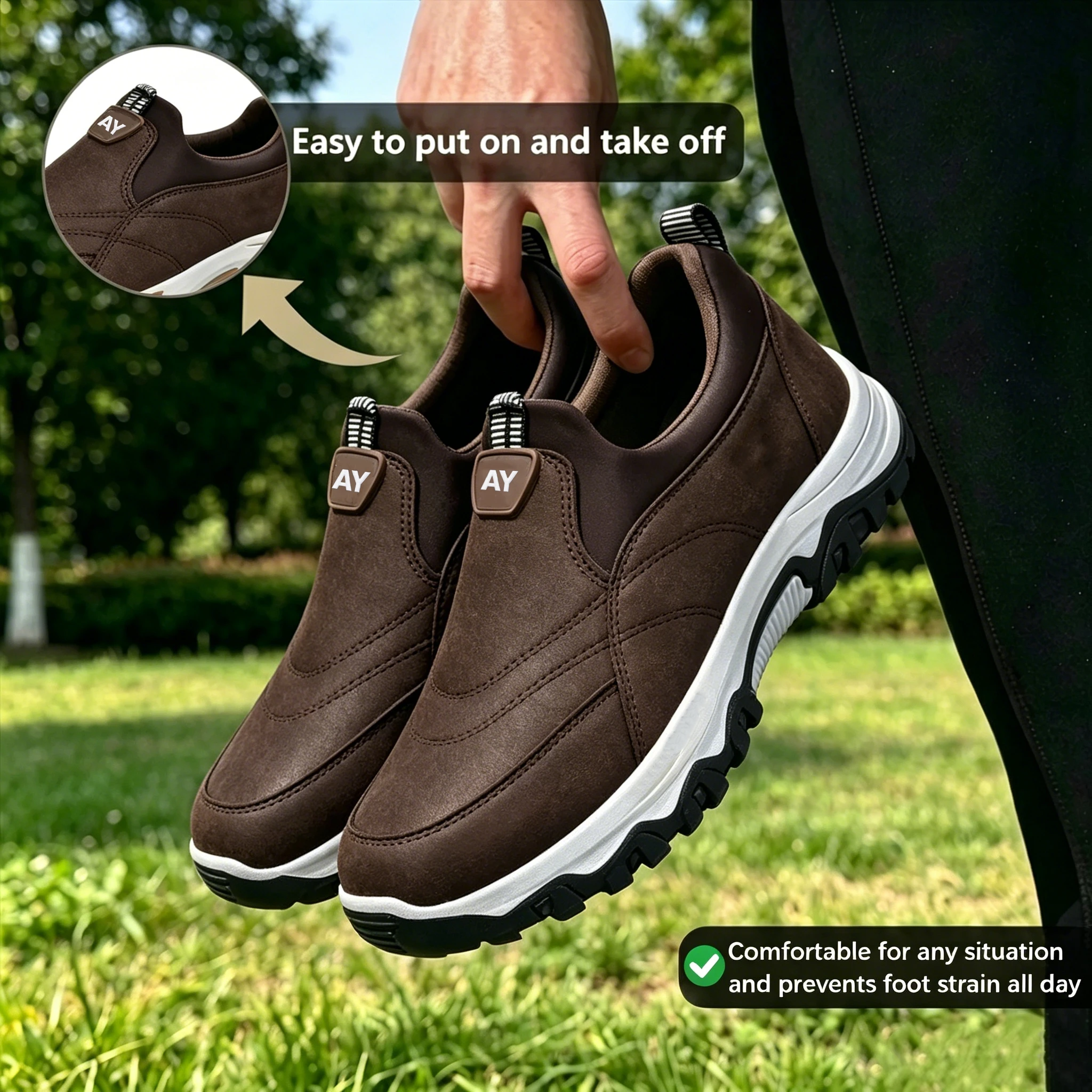 Fleece-Lined - Ailongcity® Brown Leather Winter Slip-On Boots: Rugged Warmth with Effortless Style for Cold-Weather Adventures