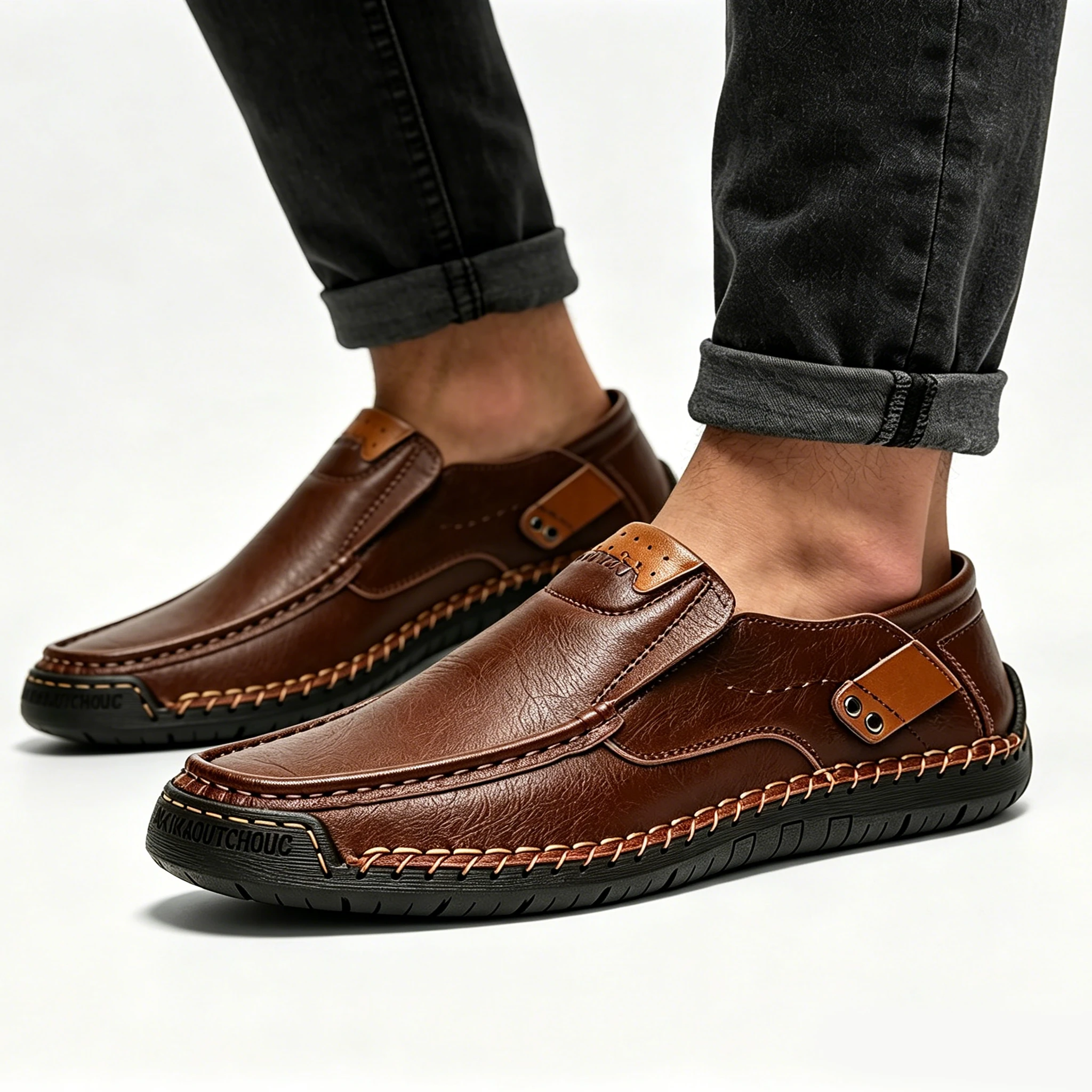 Brown Craft Loafer - Ailongcity® Timeless Leather Comfort for Effortless Daily Eleganc Men's Handmade Genuine Leather Slip-On Loafers by Ailongcity®