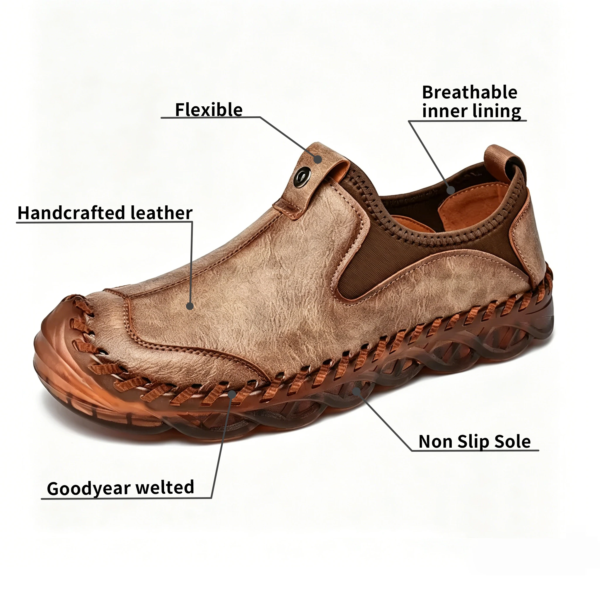 Tan Artisan Woven - Ailongcity® Slip-On Leather Shoes: Handcrafted Elegance with Cloud-Like Comfort