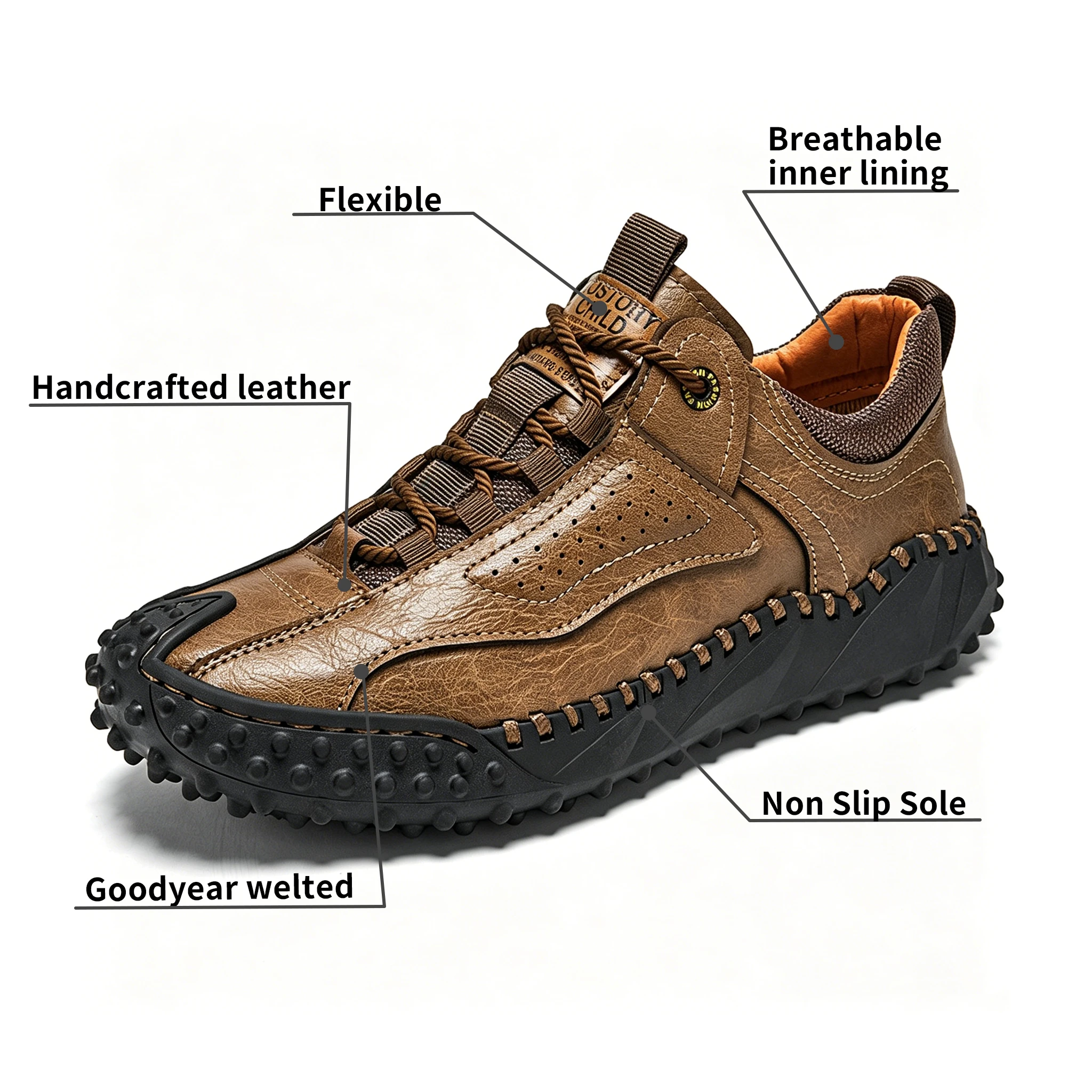 Rugged Grip - Ailongcity® Outdoor Brown Sneakers: Trail-Ready Toughness with Artisan Craftsmanship co-Friendly Leather Orthopedic Shoes