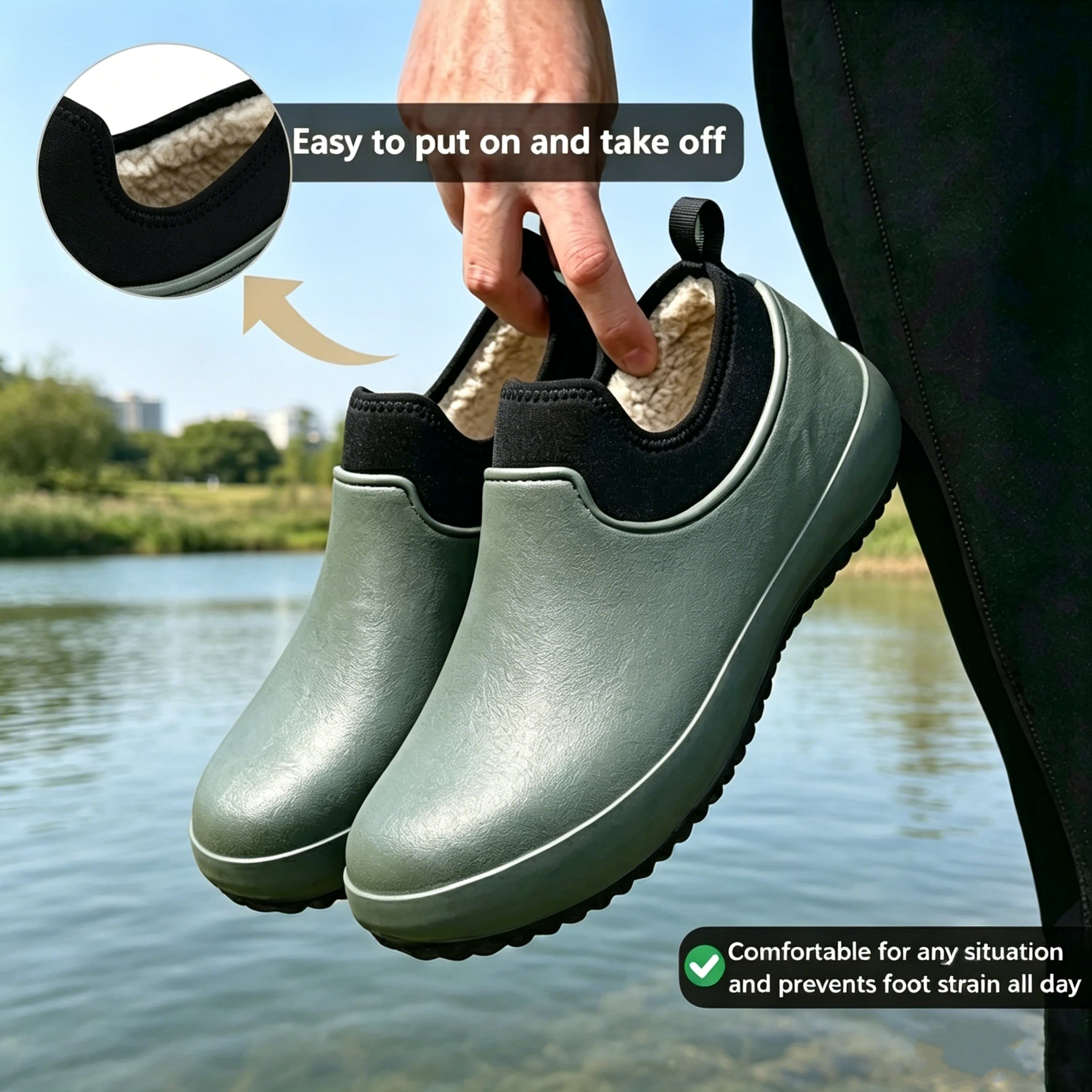 Olive Green - Ailongcity® Fleece-Lined Waterproof Slip-On Shoes: All-Weather Protection with Cozy Warmth for Outdoor Chores