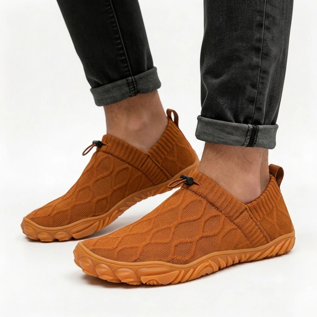 Tan Knit - Ailongcity® Adjustable Slip-On Outdoor Sneakers: Adaptive Knit Comfort with Rugged Grip for Active Explorers